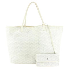 Used Goyard Large White Chevron St Louis GM Tote with Pouch 99gy516s