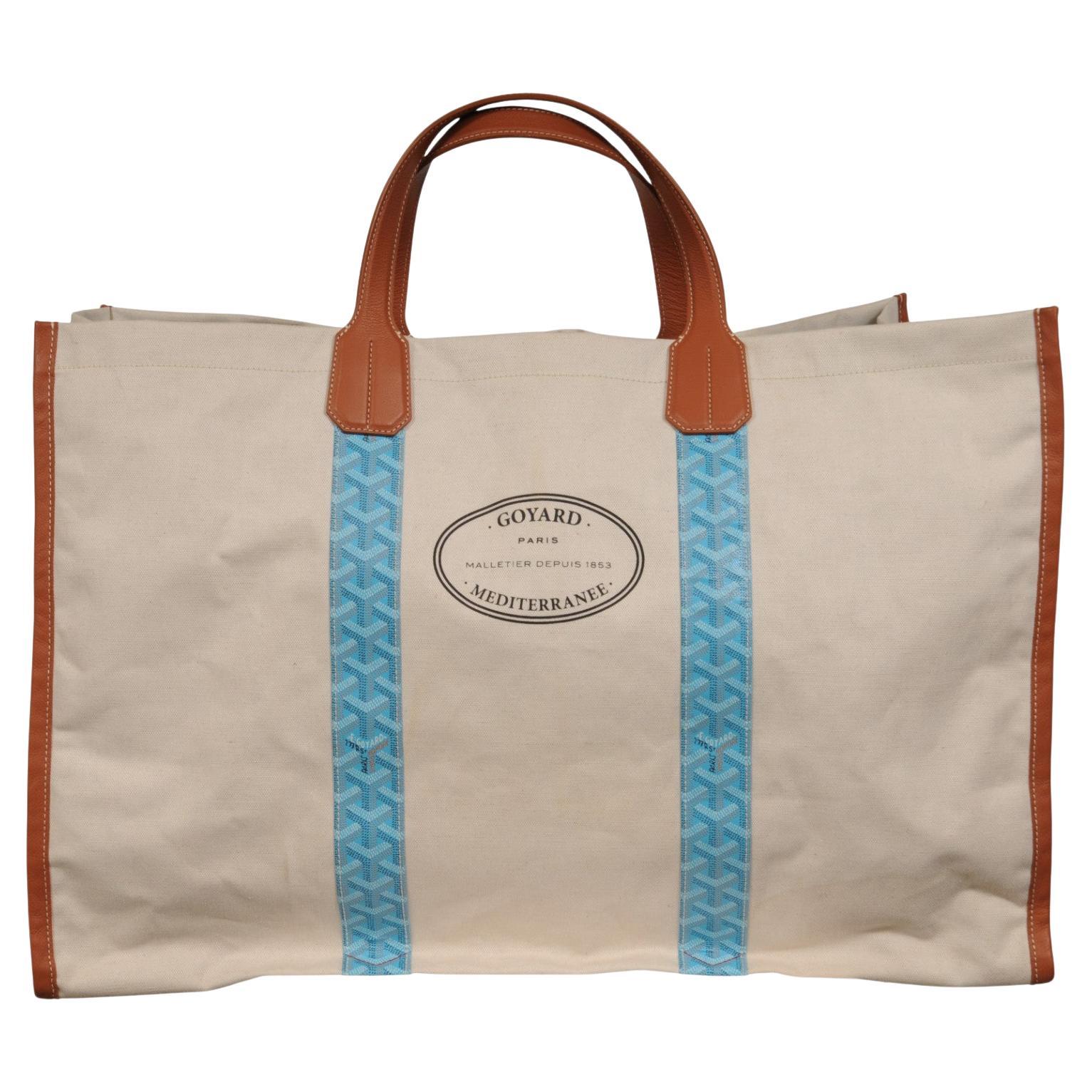 Goyard Mediterrane St. Tropez Reversible Tote Toile Canvas Turquoise Chevron Bag For Sale