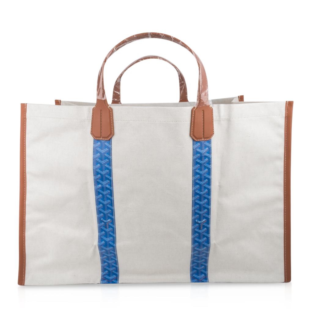 Goyard Mediterranee St. Tropez Reversible Tote Toile Canvas Chevron Blue 1