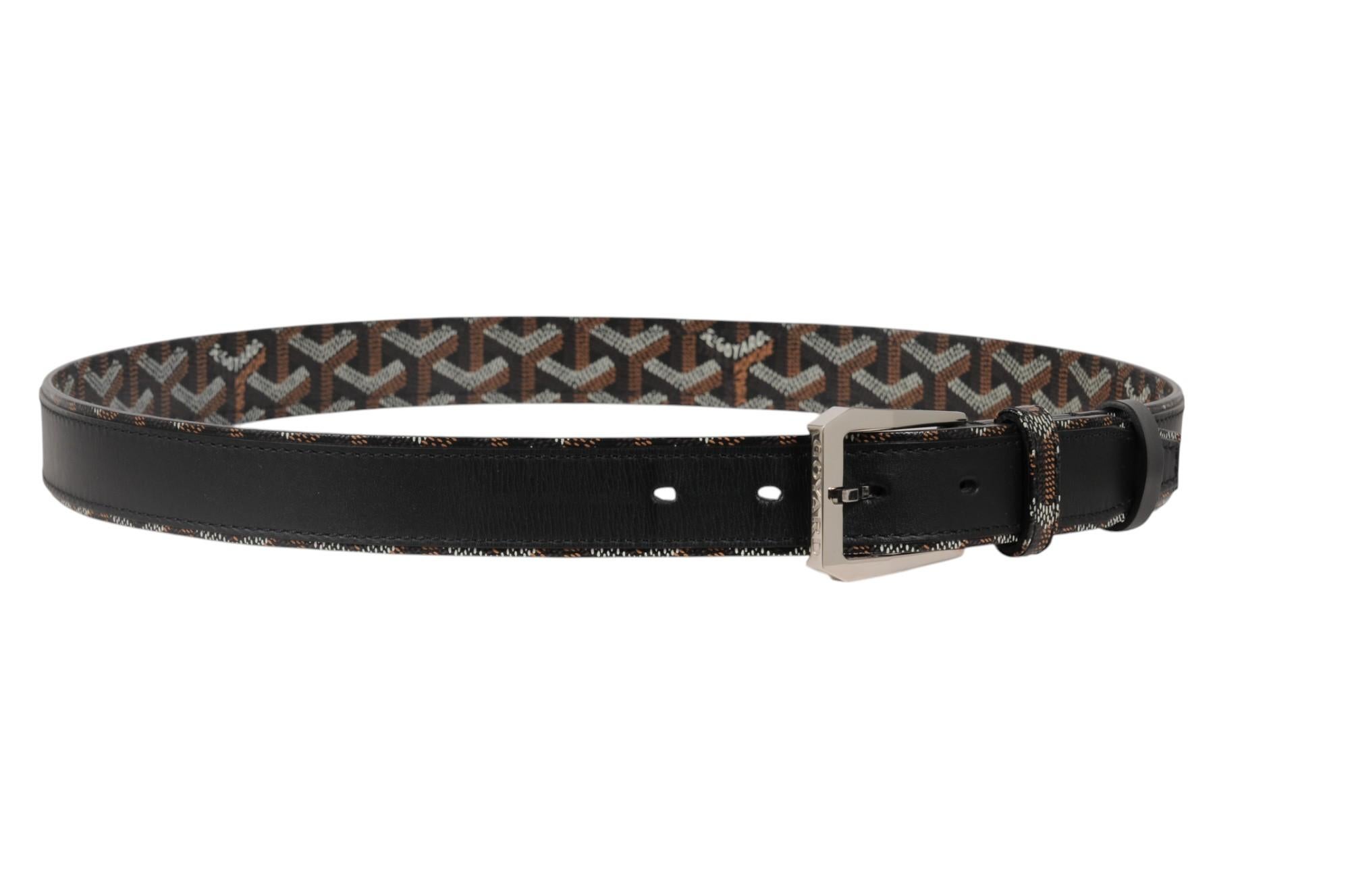 Goyard Herren Fregate Gürtel Größe 95 332 32 33 Schwarz Goyardine Canvas Leder 5-Loch im Zustand „Hervorragend“ im Angebot in North Miami, FL