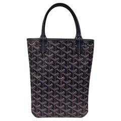 Used Goyard Mini Poitier Tote Navy Bag Blue Goyardine Reversible Canvas Leather Purse