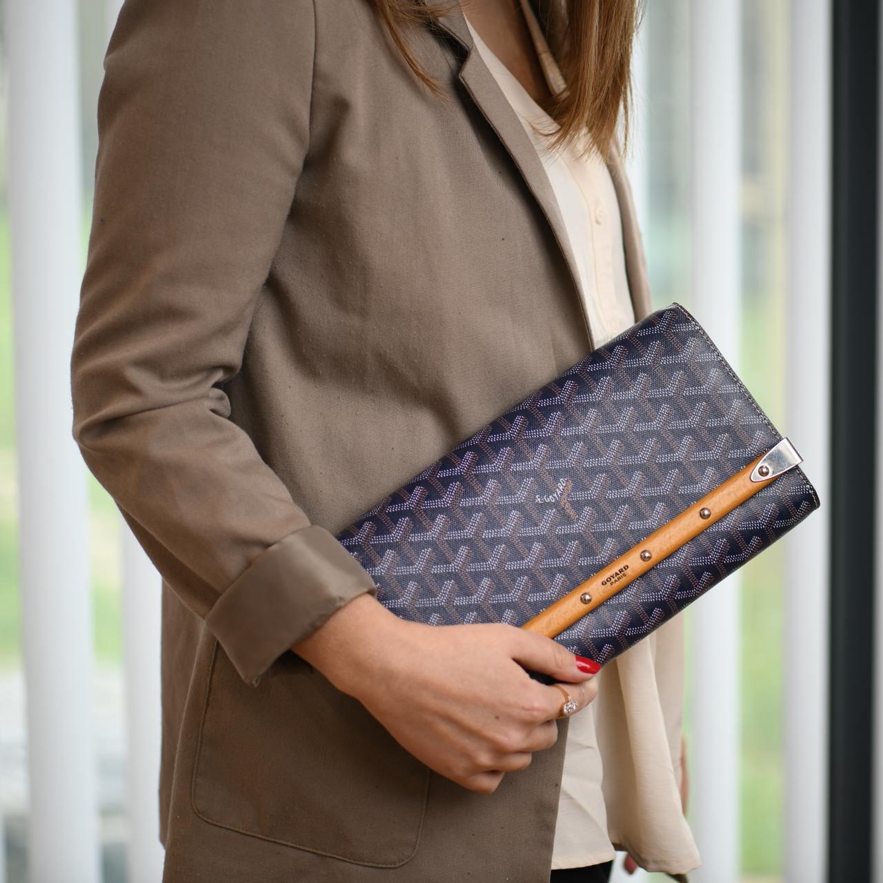 Goyard Monte-Carlo PM Clutch Navy Blue In Excellent Condition For Sale In Banbury, GB