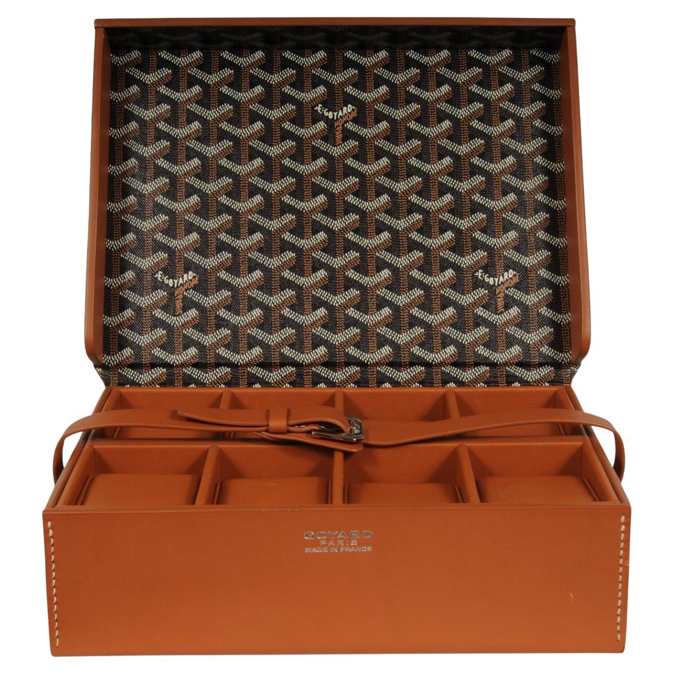 Goyard Montre De Voyage Eight Watch Box Black Tan Travel Trunk Case Buckle Strap im Angebot