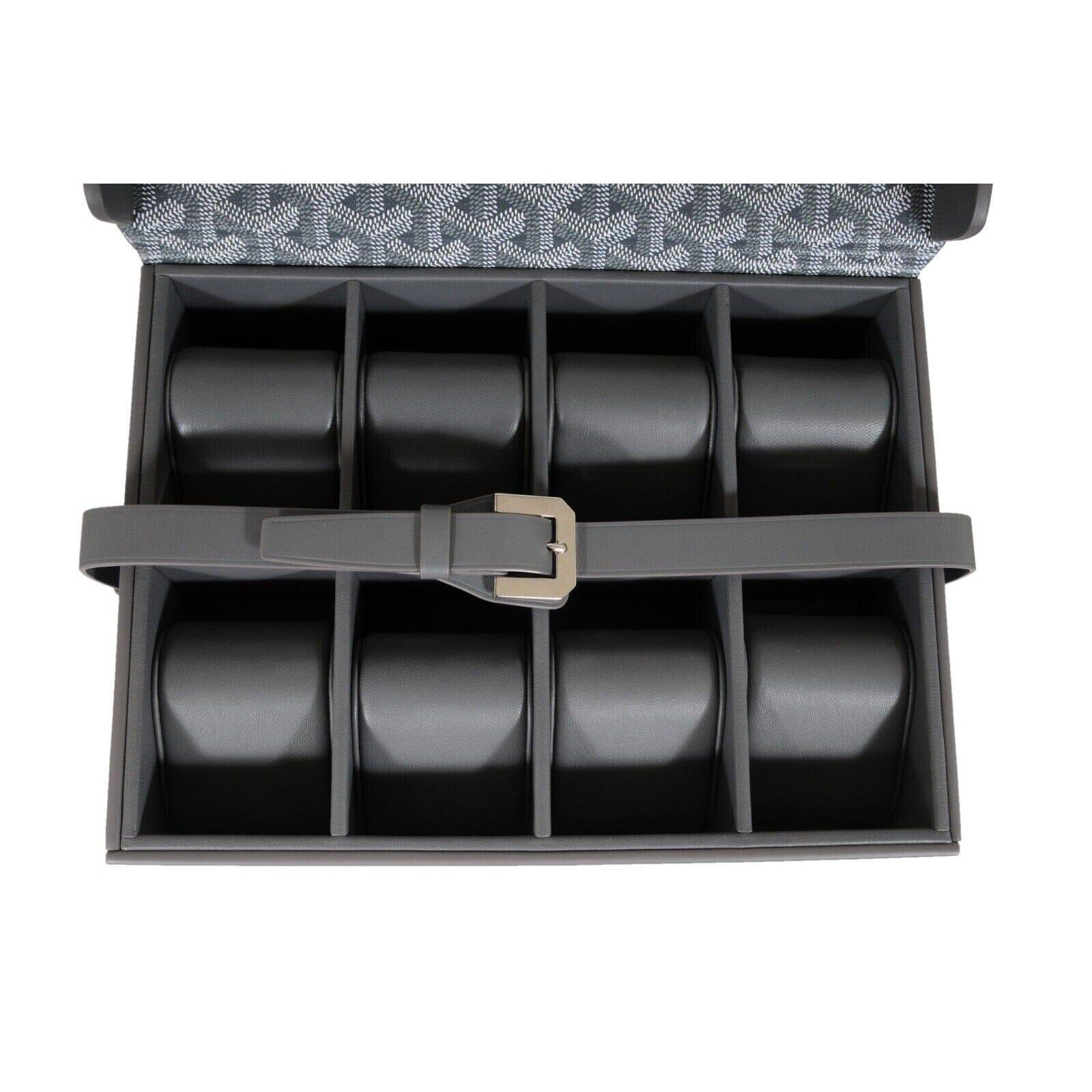 Goyard Montre De Voyage Eight Watch Box Gray Travel Trunk Case Buckle Strap Roll en vente 15
