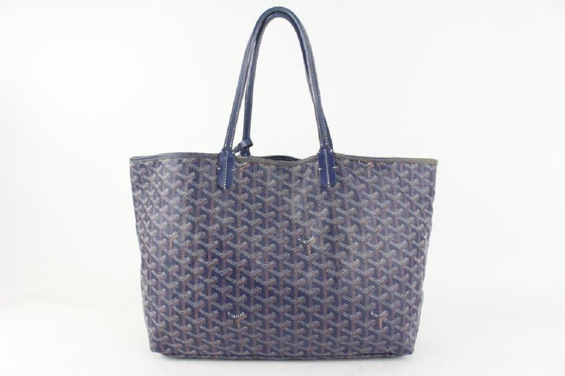 Gray Goyard Navy Blue Chevron Saint Louis PM Tote Bag with Pouch 929gy2