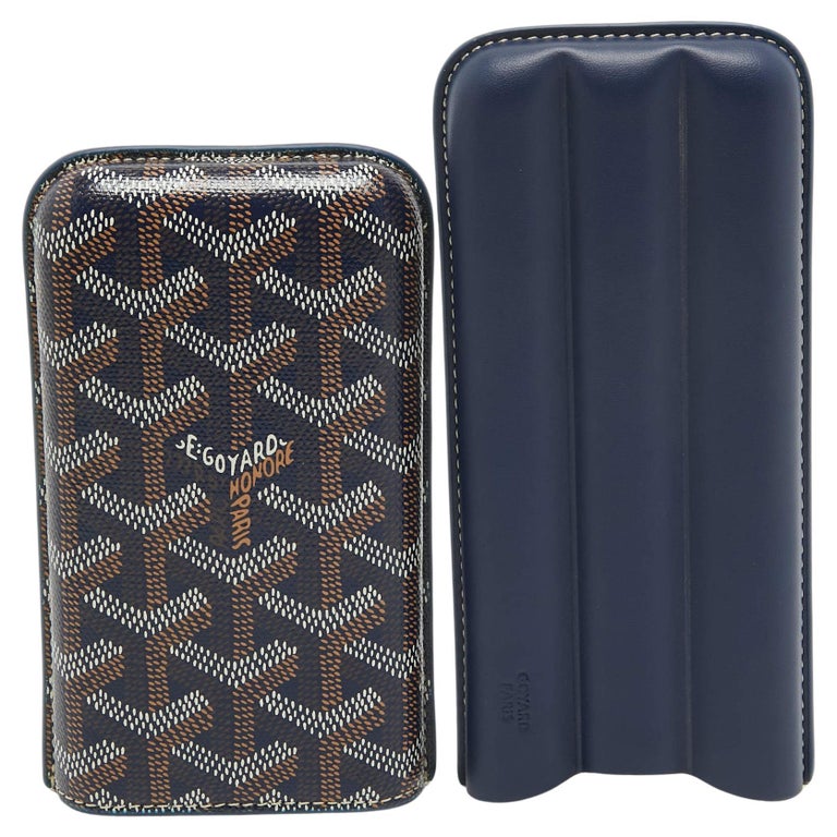 goyard cigarette case Goyard Navy Blue Goyardine Coated Canvas and Leather Churchill 3 Cigar Case  at 1stDibs