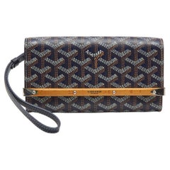 Funda para teléfono Goyard Mini Monte Carlo de lona recubierta de goyardina y piel azul marino