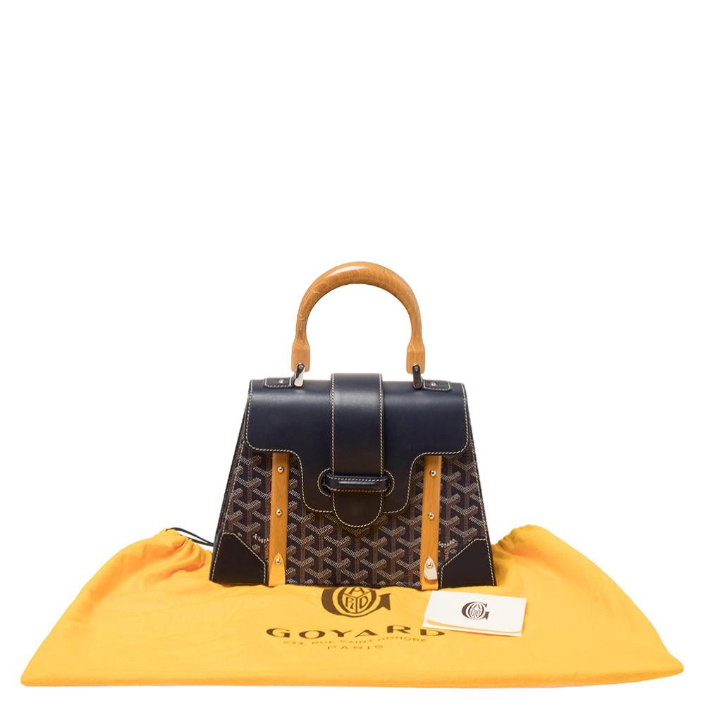 Goyard Navy Blue Goyardine Coated Canvas and Leather PM Saigon Top Handle Bag 5