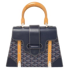 Sac Goyard bleu marine en toile enduite et cuir PM Saigon Top Handle