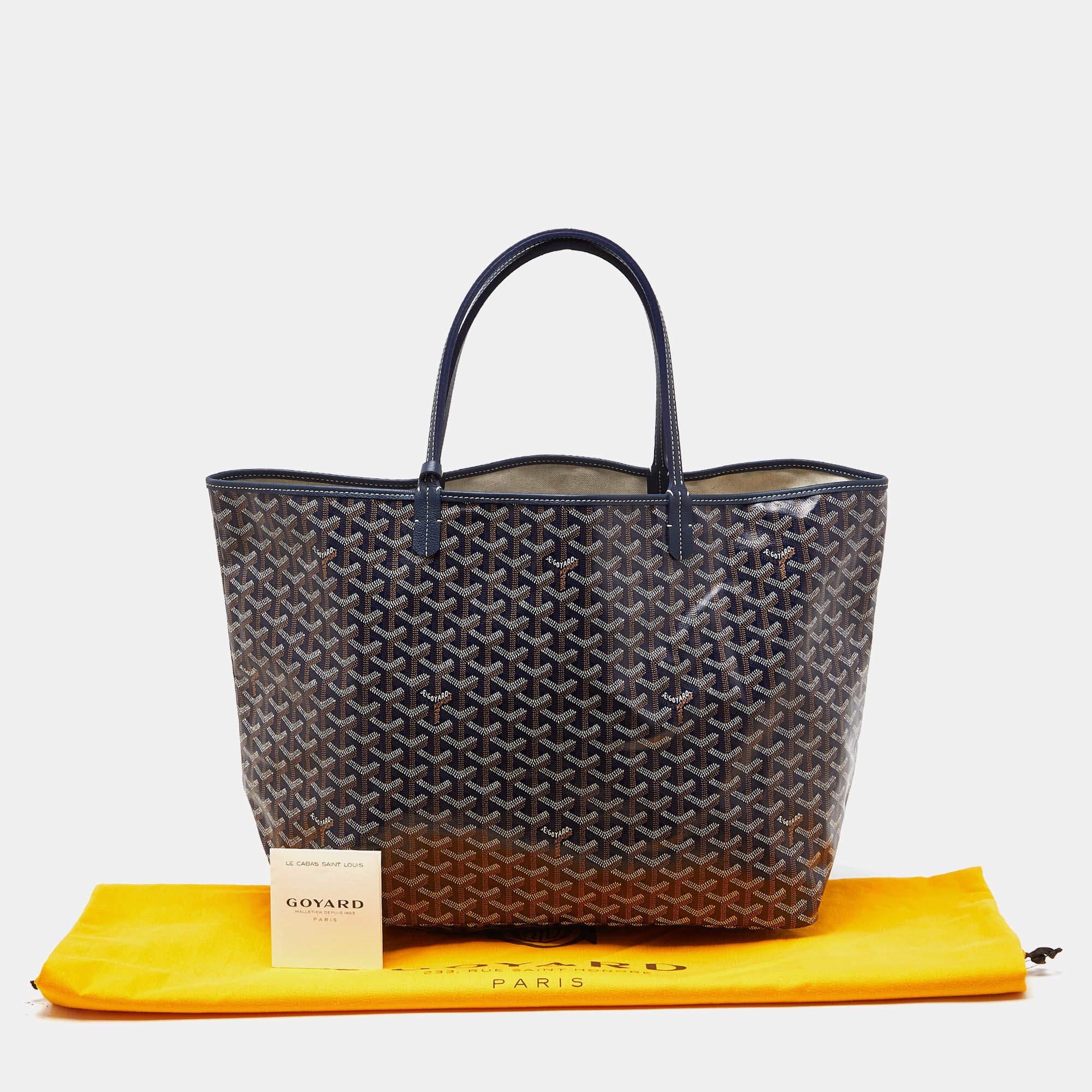 Women's Goyard Navy Blue Goyardine Coated Canvas and Leather Saint Louis GM Tote For Sale