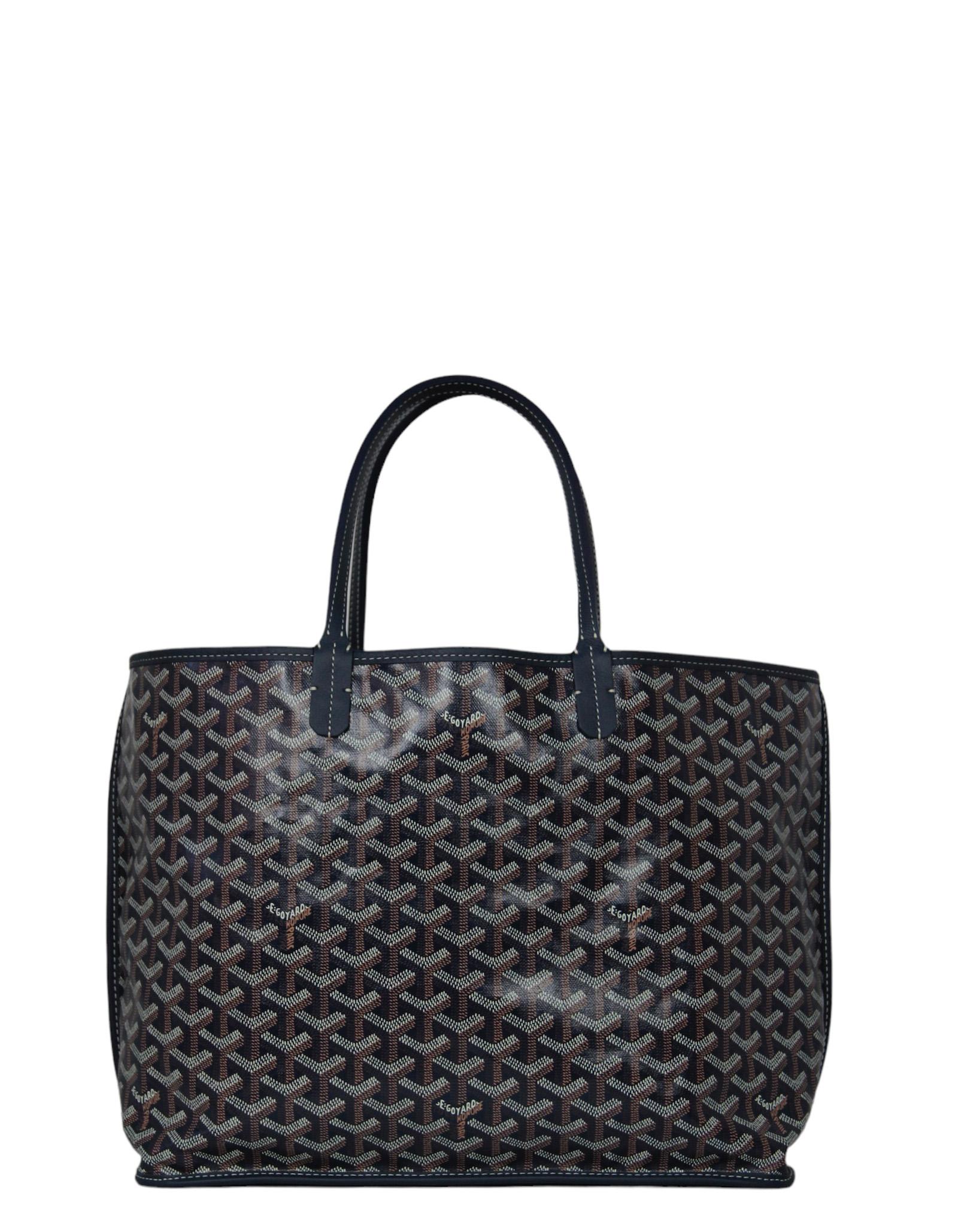 Black Goyard Navy Canvas/ Leather Reversible Anjou PM Tote Bag