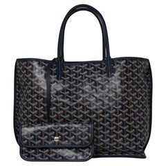 Goyard Navy Canvas/ Leather Reversible Anjou PM Tote Bag