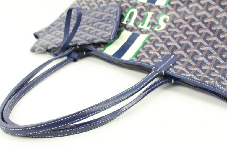 Goyard Navy Blue Chevron St Louis Tote Bag with Pouch 560gy311