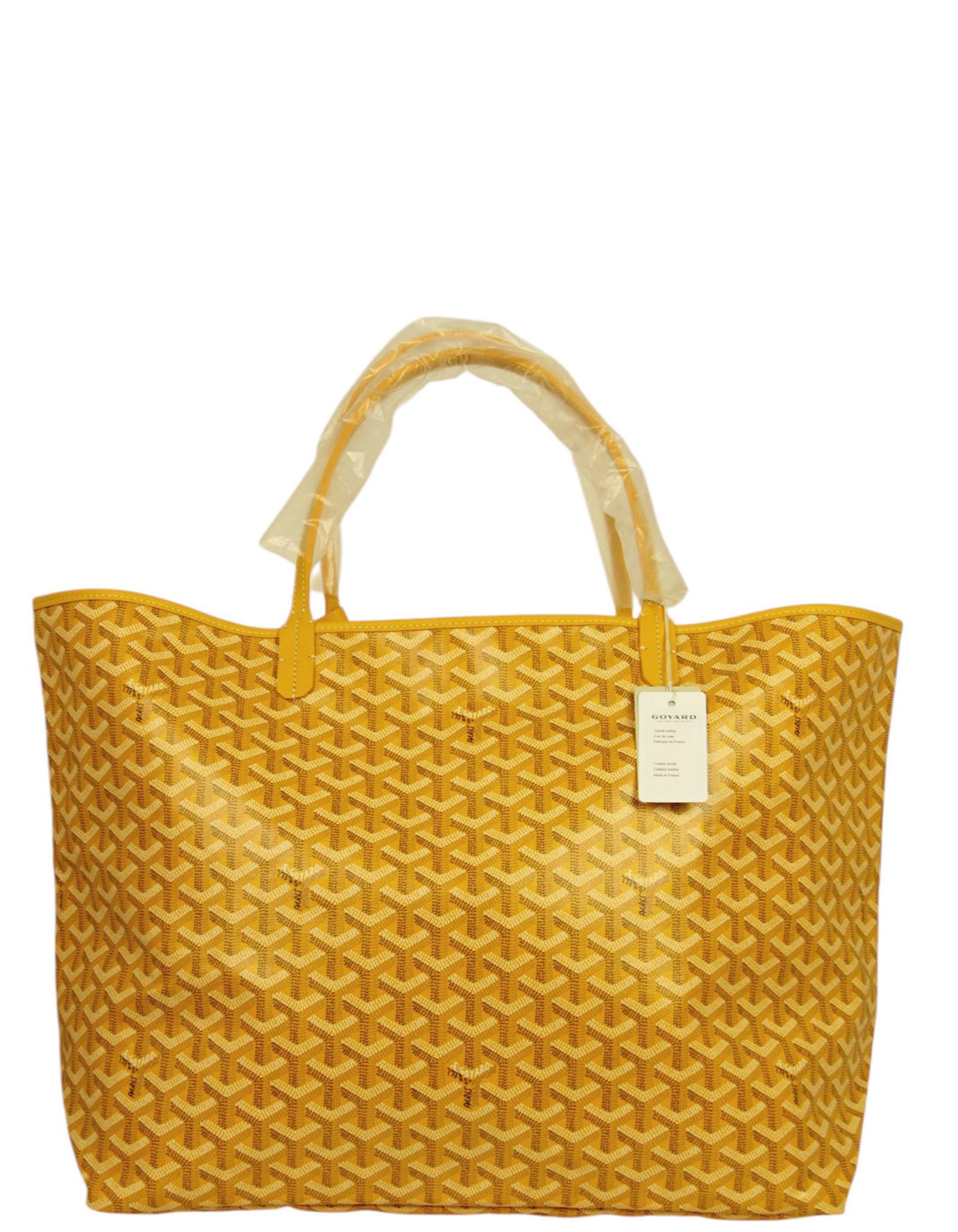 Goyard NWT Yellow Goyardine Canvas St. Louis GM Tote Bag

Made In: France
Color: Yellow
Hardware: Silvertone
Materials: Canvas
Lining: Canvas
Closure/Opening: Open top
Exterior Pockets: None
Interior Pockets: Insert with snap closure
Exterior