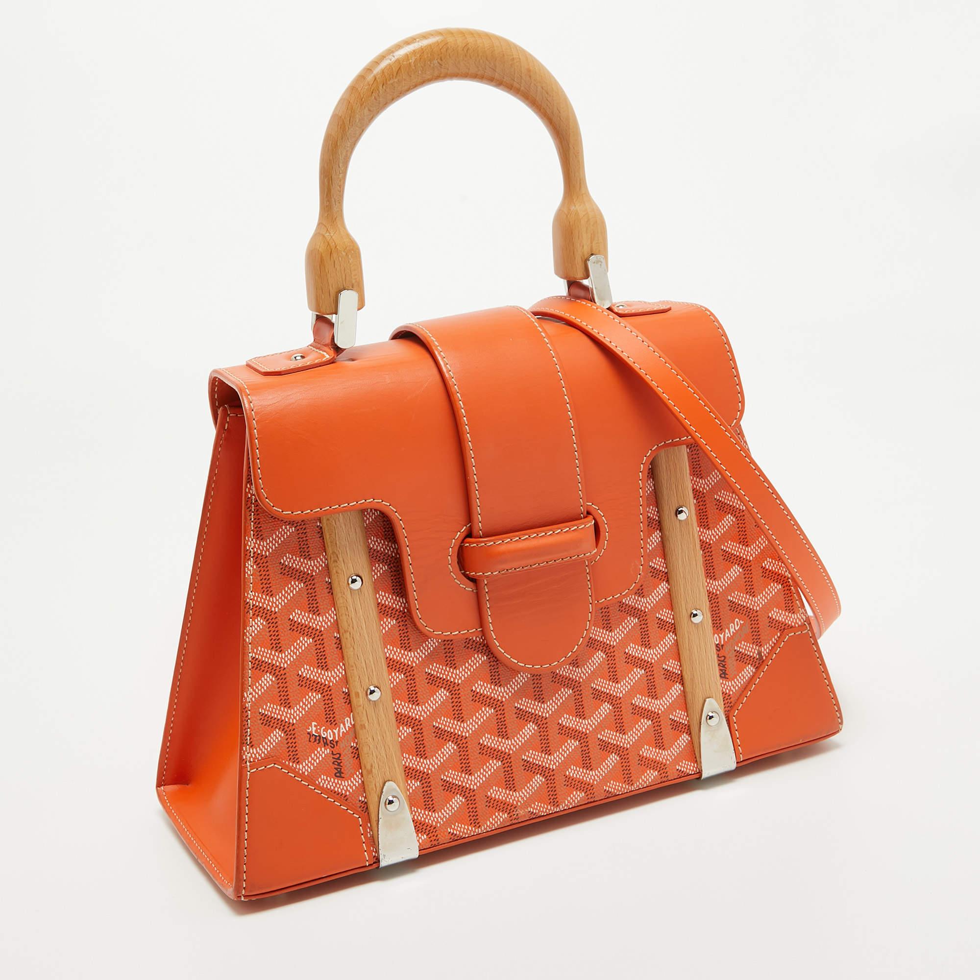 Goyard Orange Coated Canvas and Leather PM Saigon Top Handle Bag In Good Condition In Dubai, Al Qouz 2