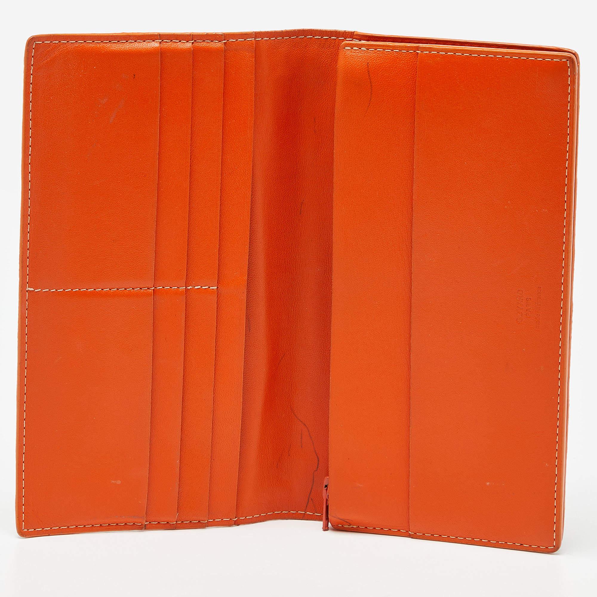 Goyard - Portefeuille Richelieu orange en toile enduite Goyardine et cuir en vente 1