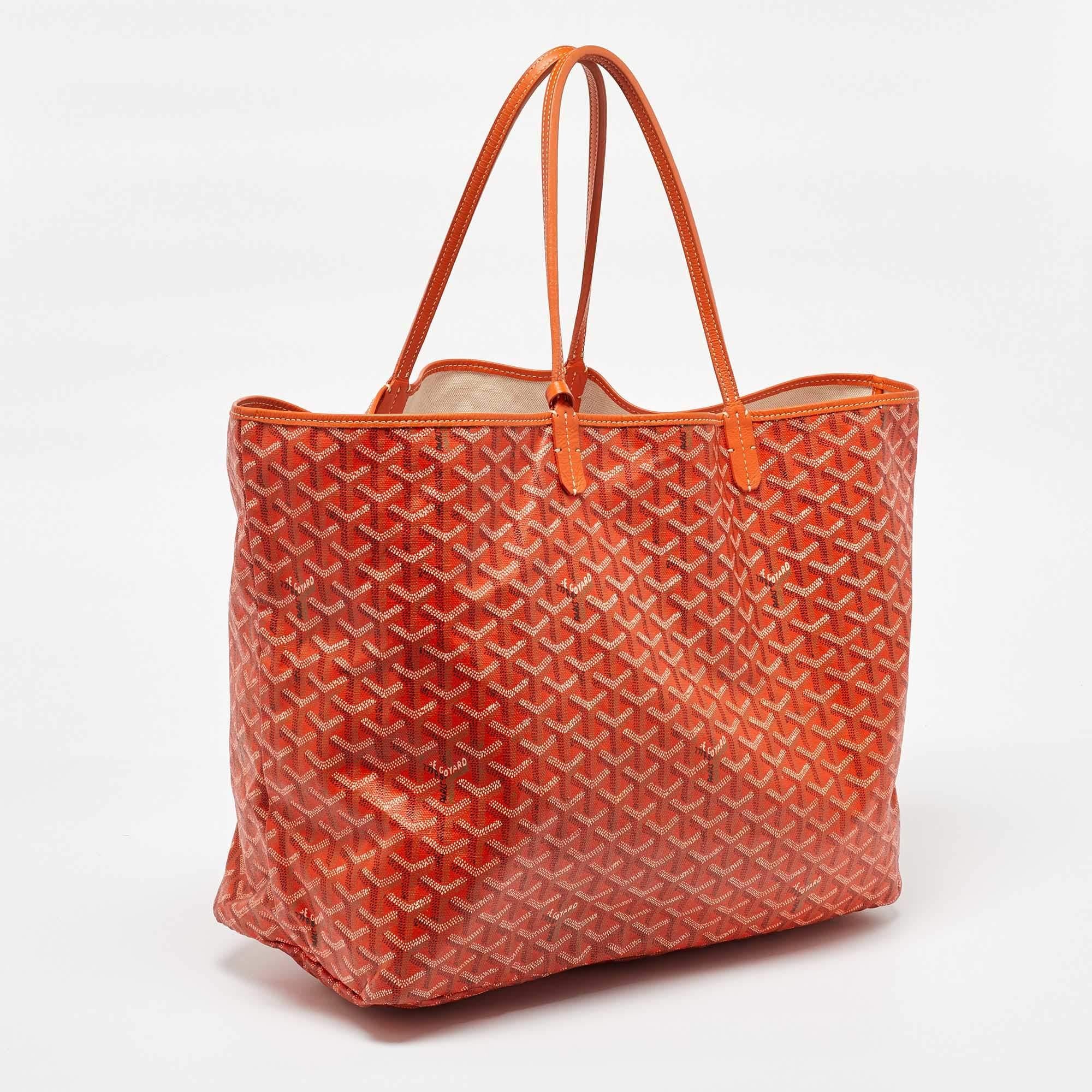 Goyard Orange Goyardine Coated Canvas and Leather Saint Louis GM Tote In Fair Condition In Dubai, Al Qouz 2