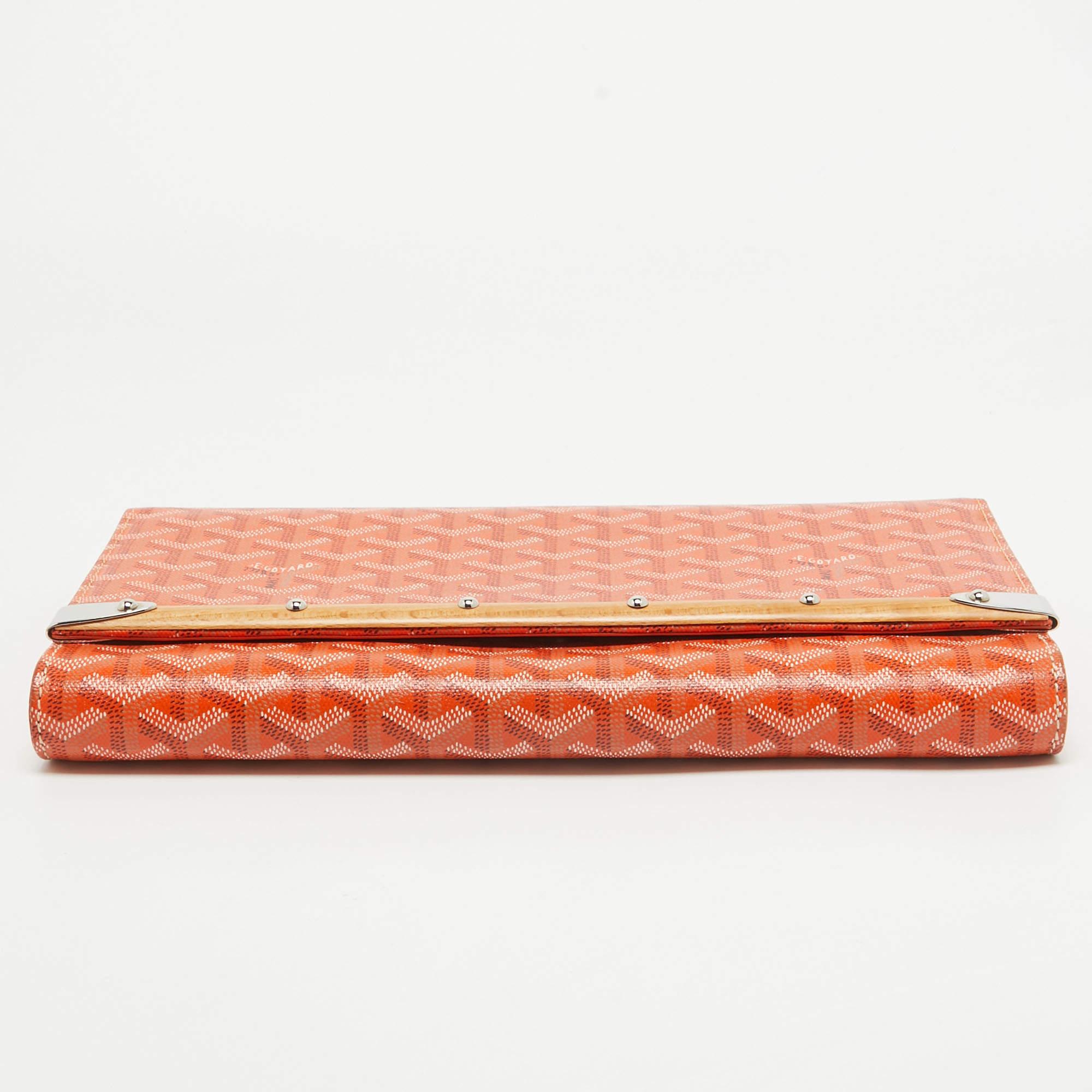 Goyard Orange Goyardine Coated Canvas Monte Carlo Bois Clutch 2