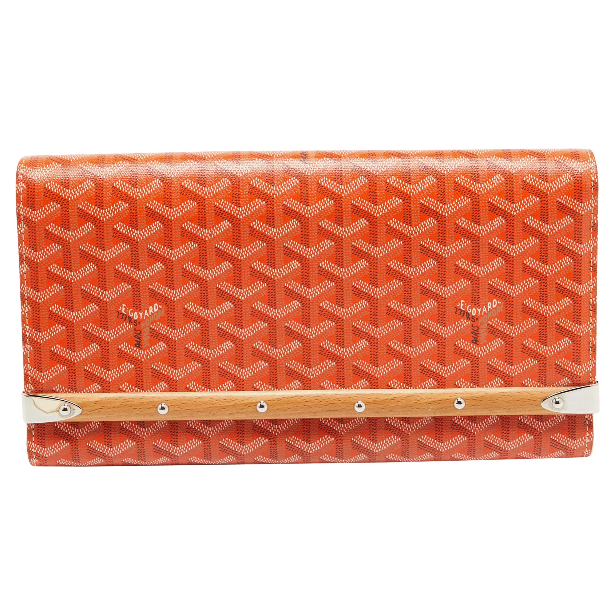 Goyard Orange Goyardine Coated Canvas Monte Carlo Bois Clutch