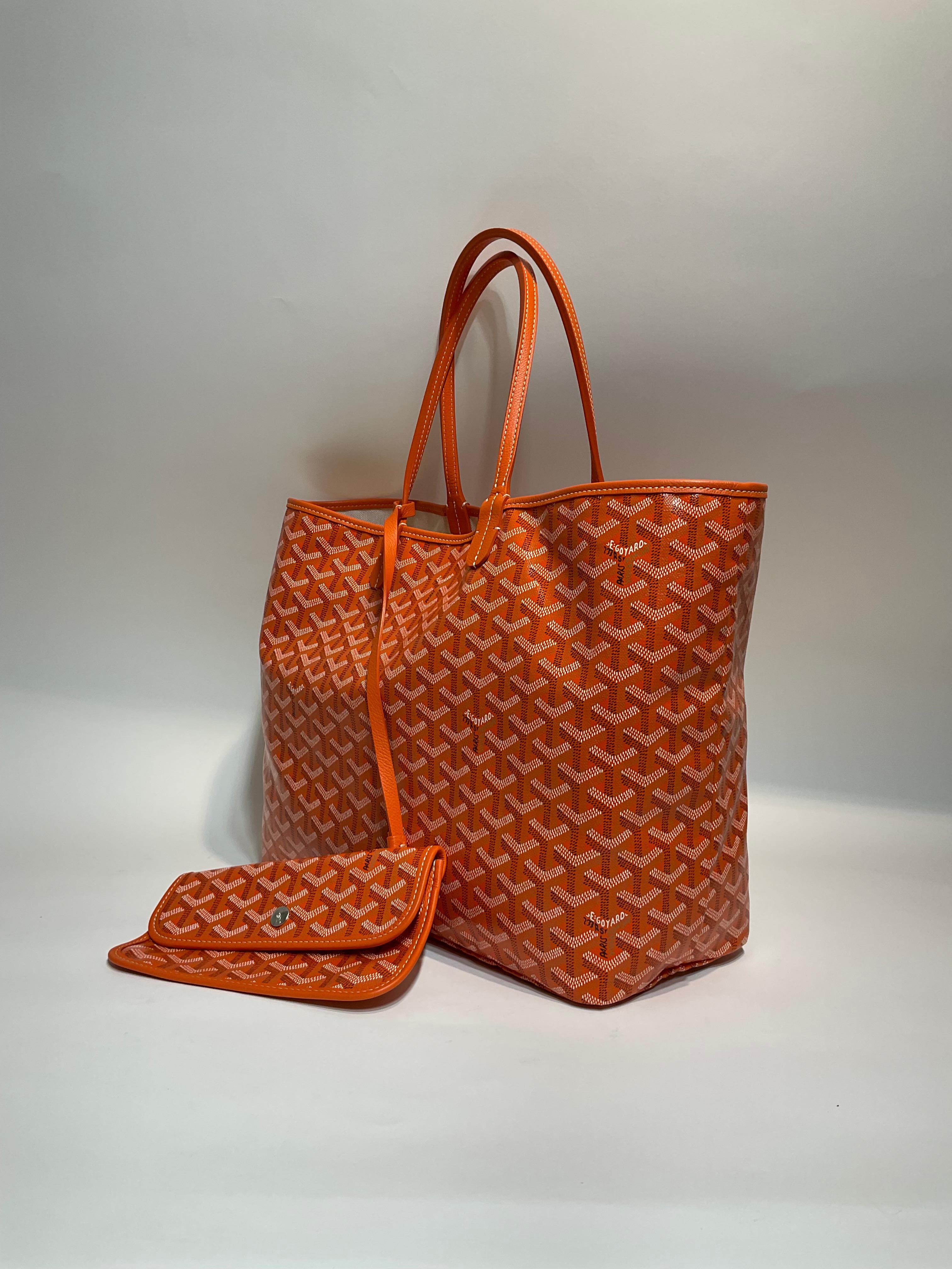 Goyard Orange Saint Louis PM Tote with Custom Striping In Excellent Condition For Sale In Palm Beach, FL