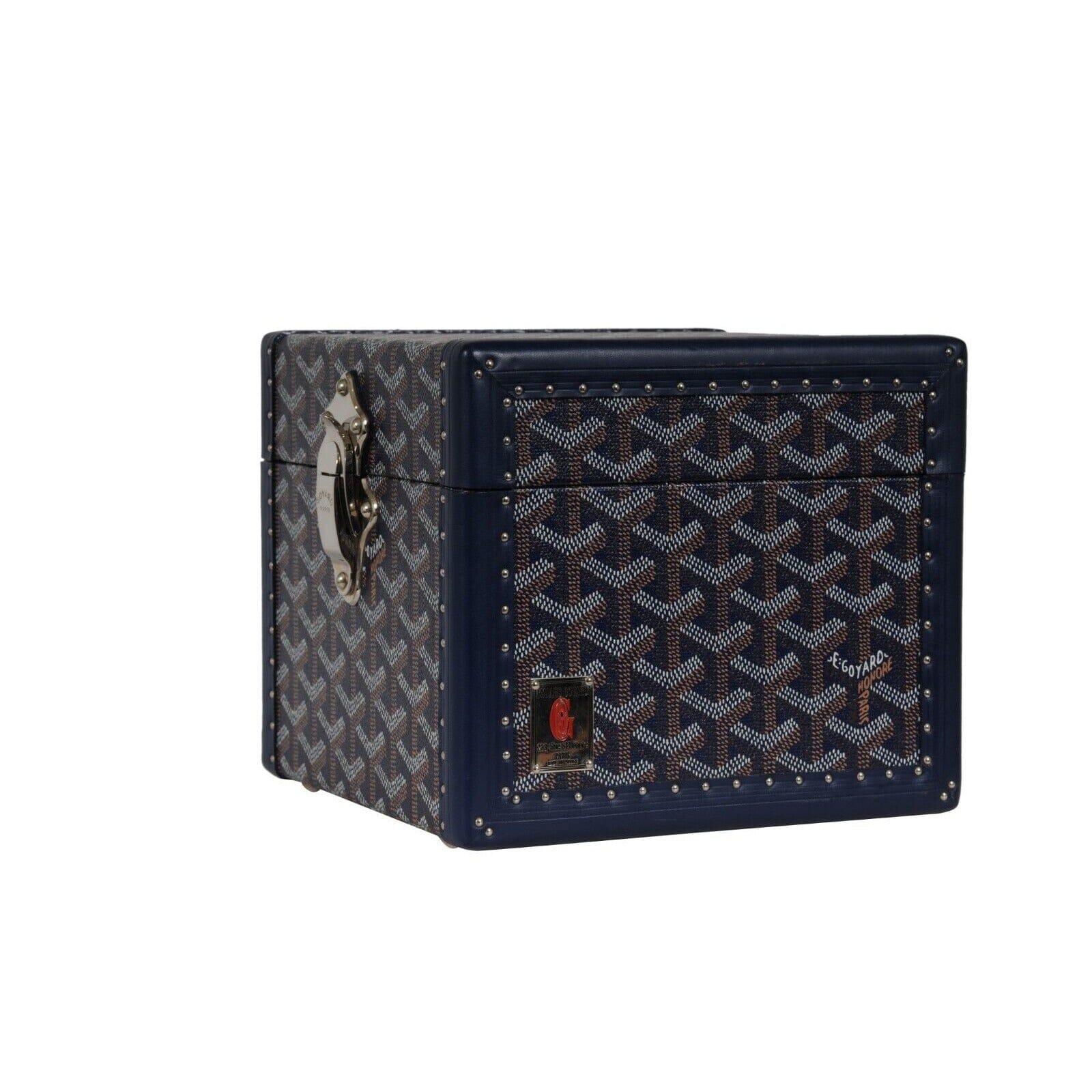 Goyard Paris Trunk Case Navy Blue Jewelry Cuff Links Watch Box Chest Travel Set For Sale 5