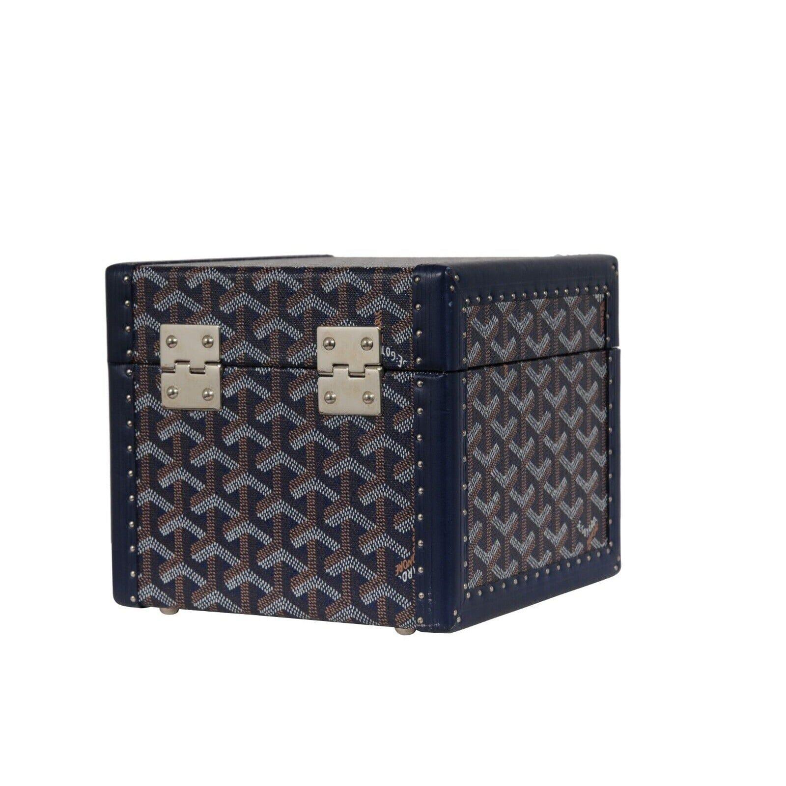 Goyard Paris Trunk Case Navy Blue Jewelry Cuff Links Watch Box Chest Travel Set For Sale 6