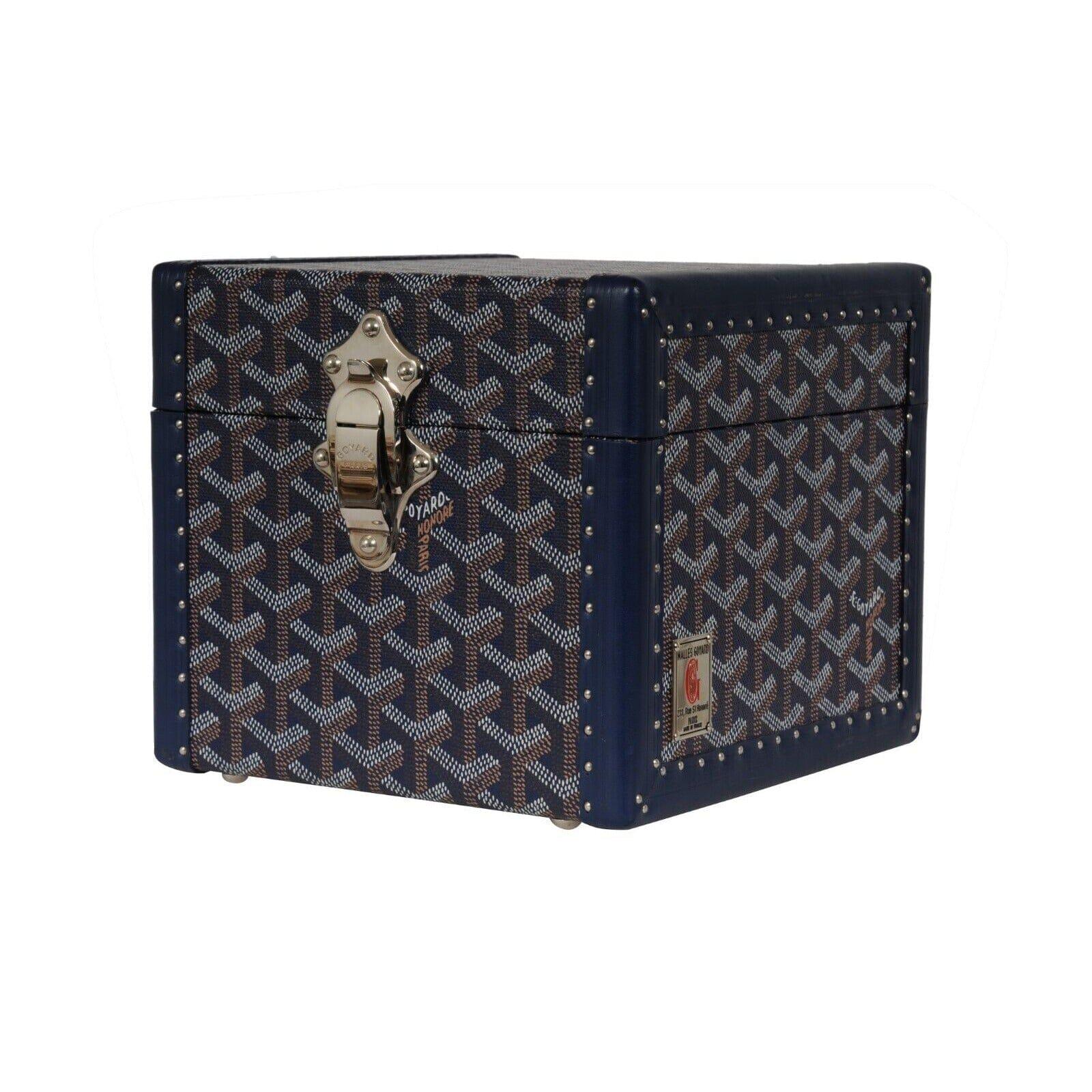 Goyard Paris Trunk Case Navy Blue Jewelry Cuff Links Watch Box Chest Travel Set For Sale 7