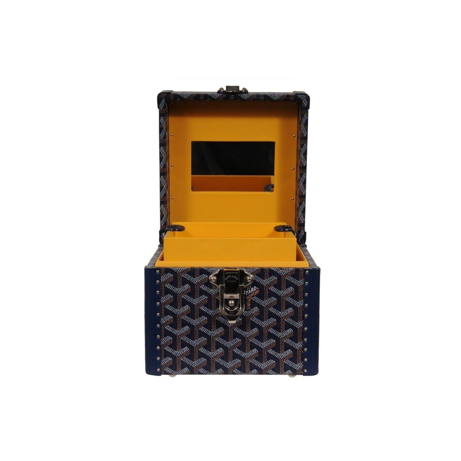 Goyard Paris Trunk Case Navy Blue Jewelry Cuff Links Watch Box Chest Travel Set For Sale 10