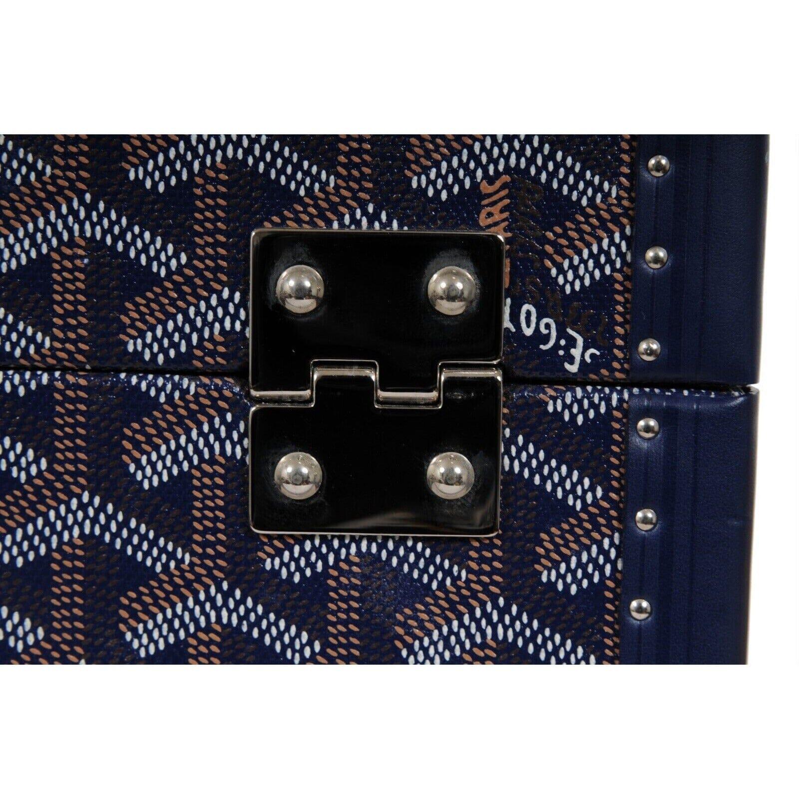 Goyard Paris Trunk Case Navy Blue Jewelry Cuff Links Watch Box Chest Travel Set For Sale 14