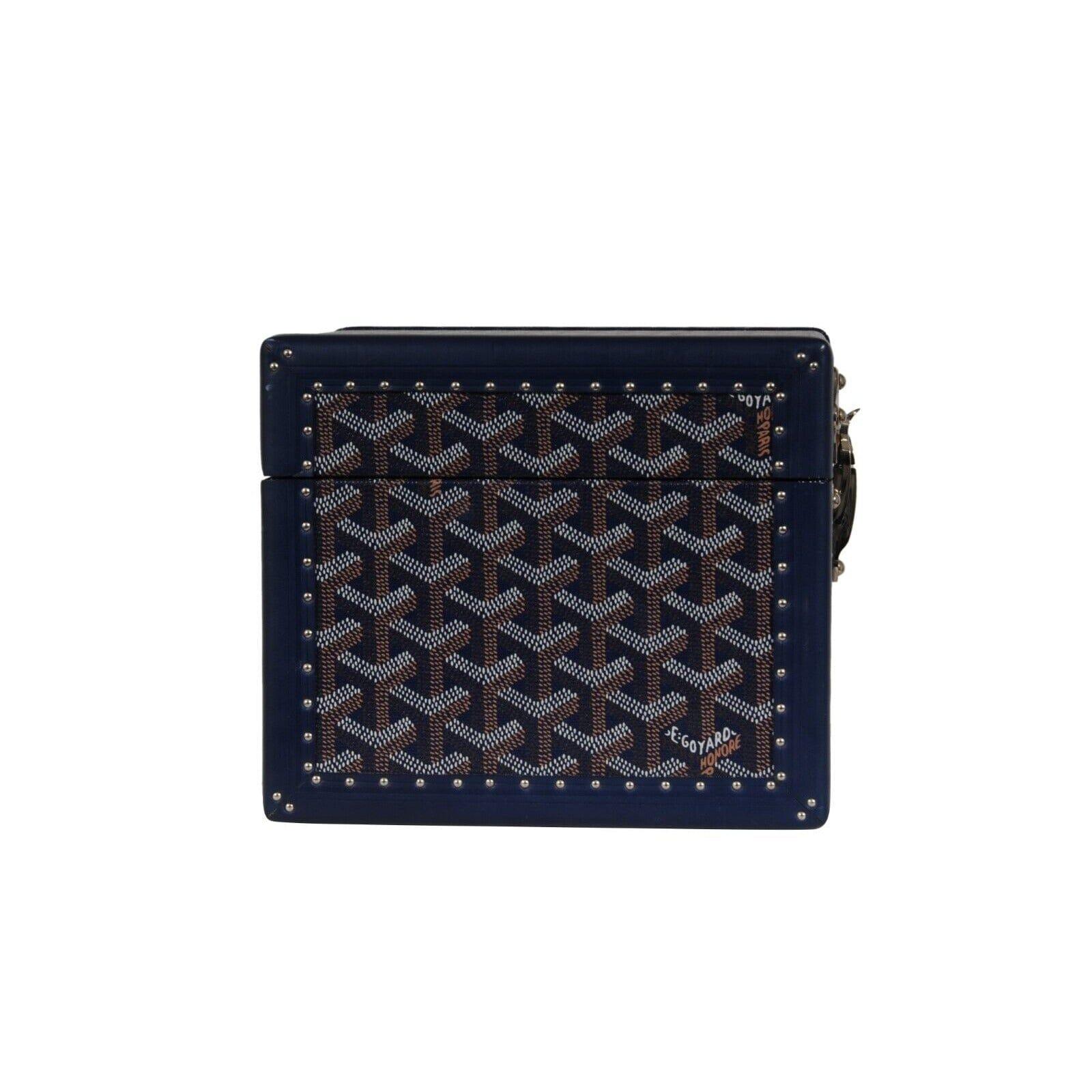 Black Goyard Paris Trunk Case Navy Blue Jewelry Cuff Links Watch Box Chest Travel Set For Sale