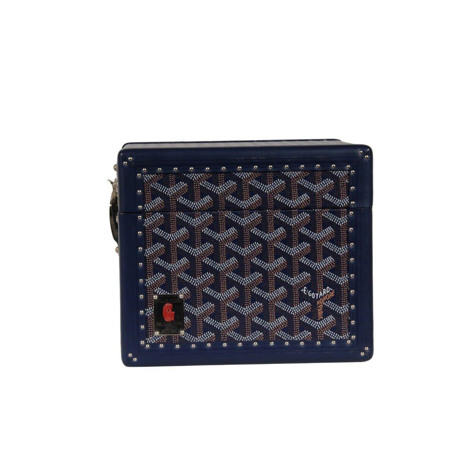 Goyard Paris Trunk Case Navy Blue Jewelry Cuff Links Watch Box Chest Travel Set For Sale 3