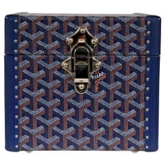 Goyard Paris Trunk Case Navy Blue Jewelry Cuff Links Watch Box Chest Travel Set