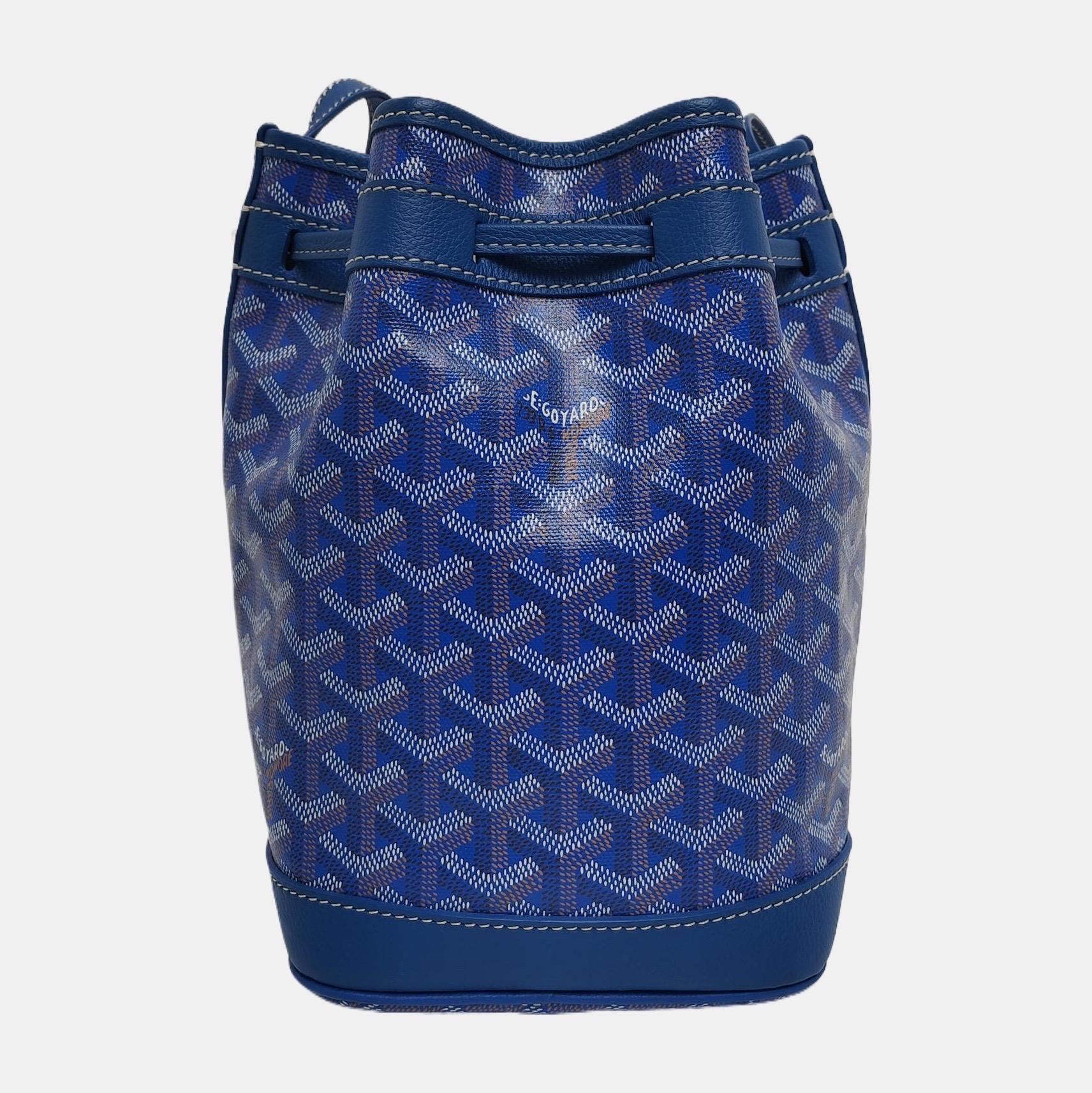 Goyard Petit Flot Drawstring Bucket Bag Blue Goyardine Crossbody Bag In New Condition In AUBERVILLIERS, FR