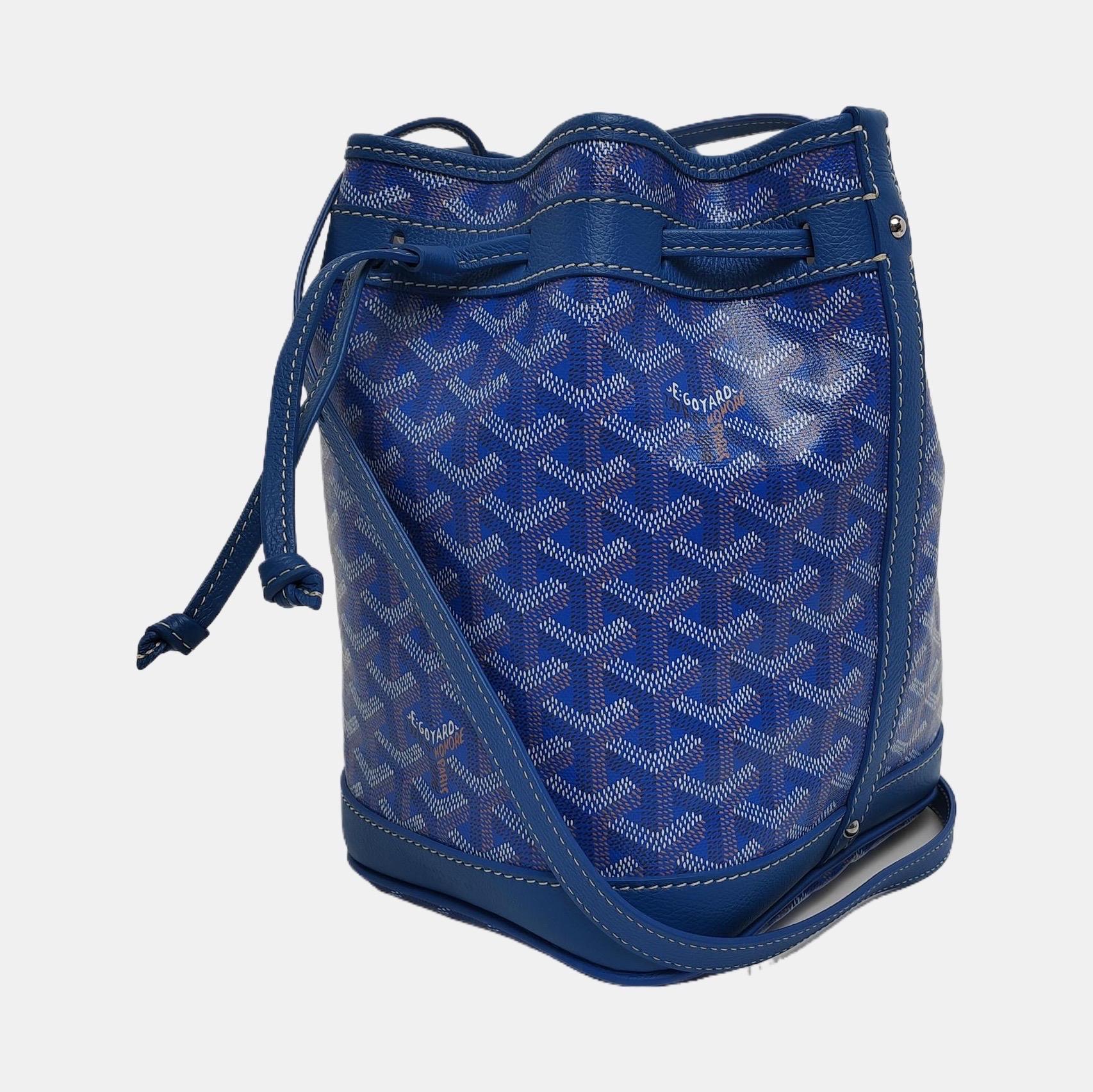 Goyard Petit Flot Drawstring Bucket Bag Blue Goyardine Crossbody Bag 3