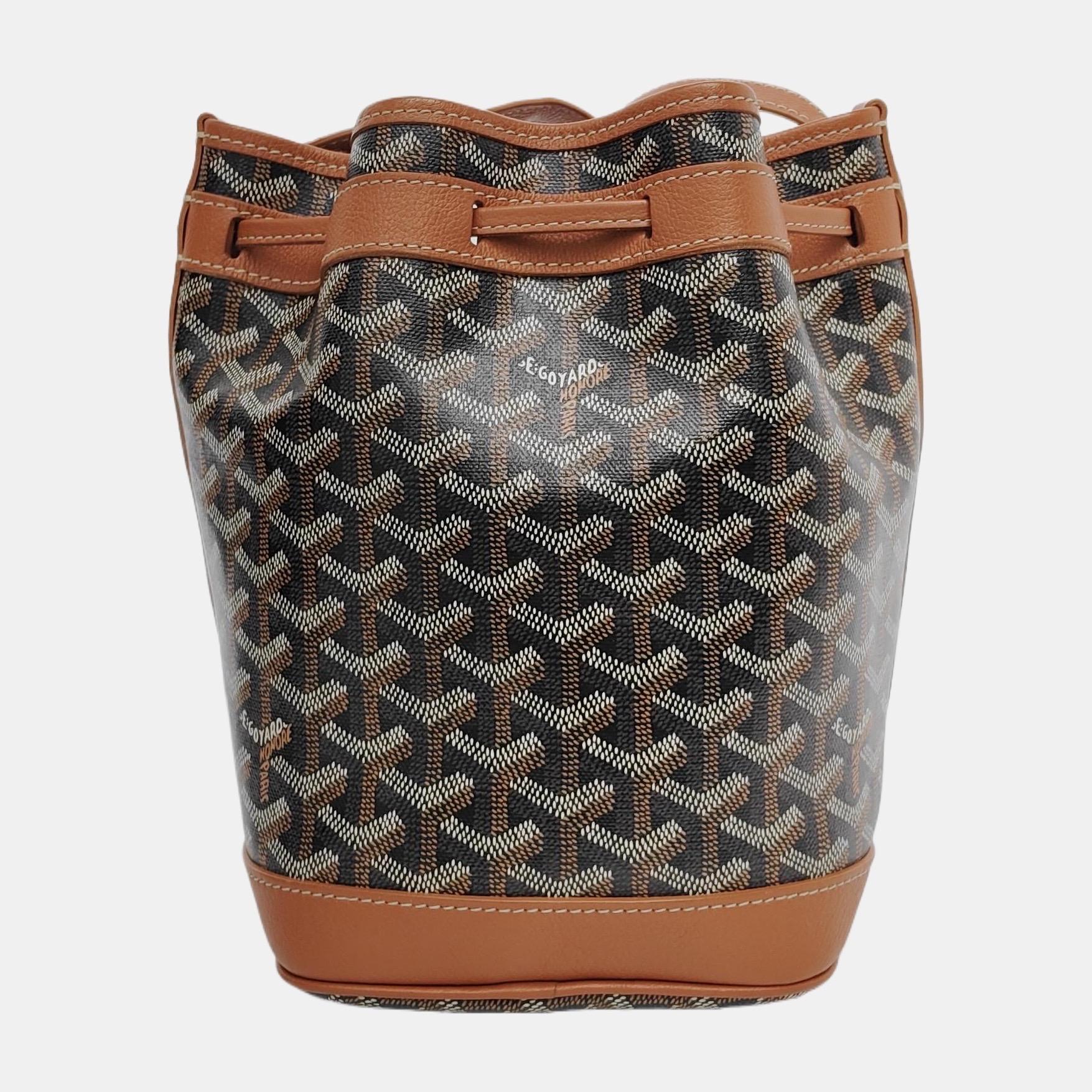 Women's Goyard Petit Flot Drawstring Bucket Bag Brown Goyardine Crossbody Bag