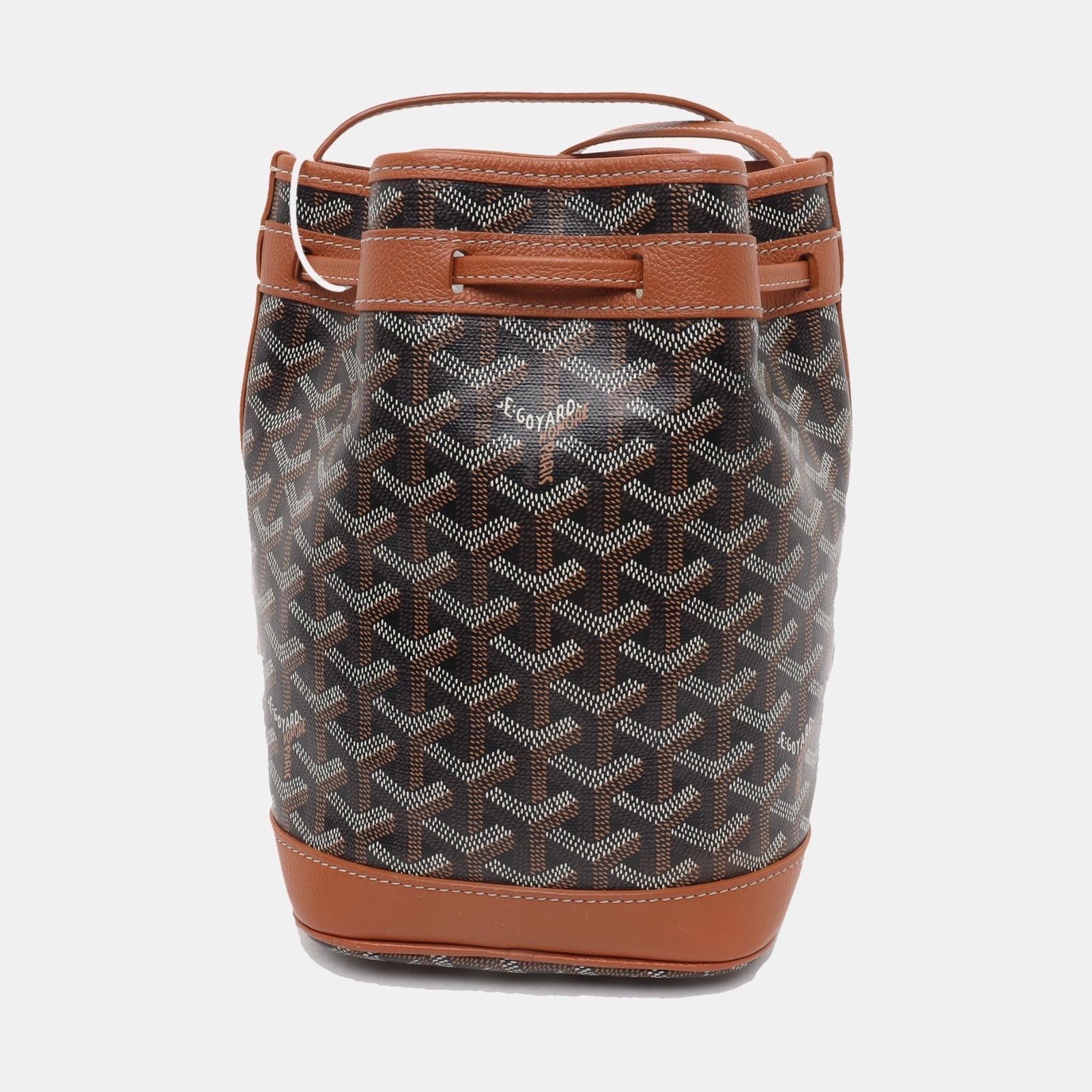 Women's Goyard Petit Flot Drawstring Bucket Bag Brown Goyardine Crossbody Bag For Sale