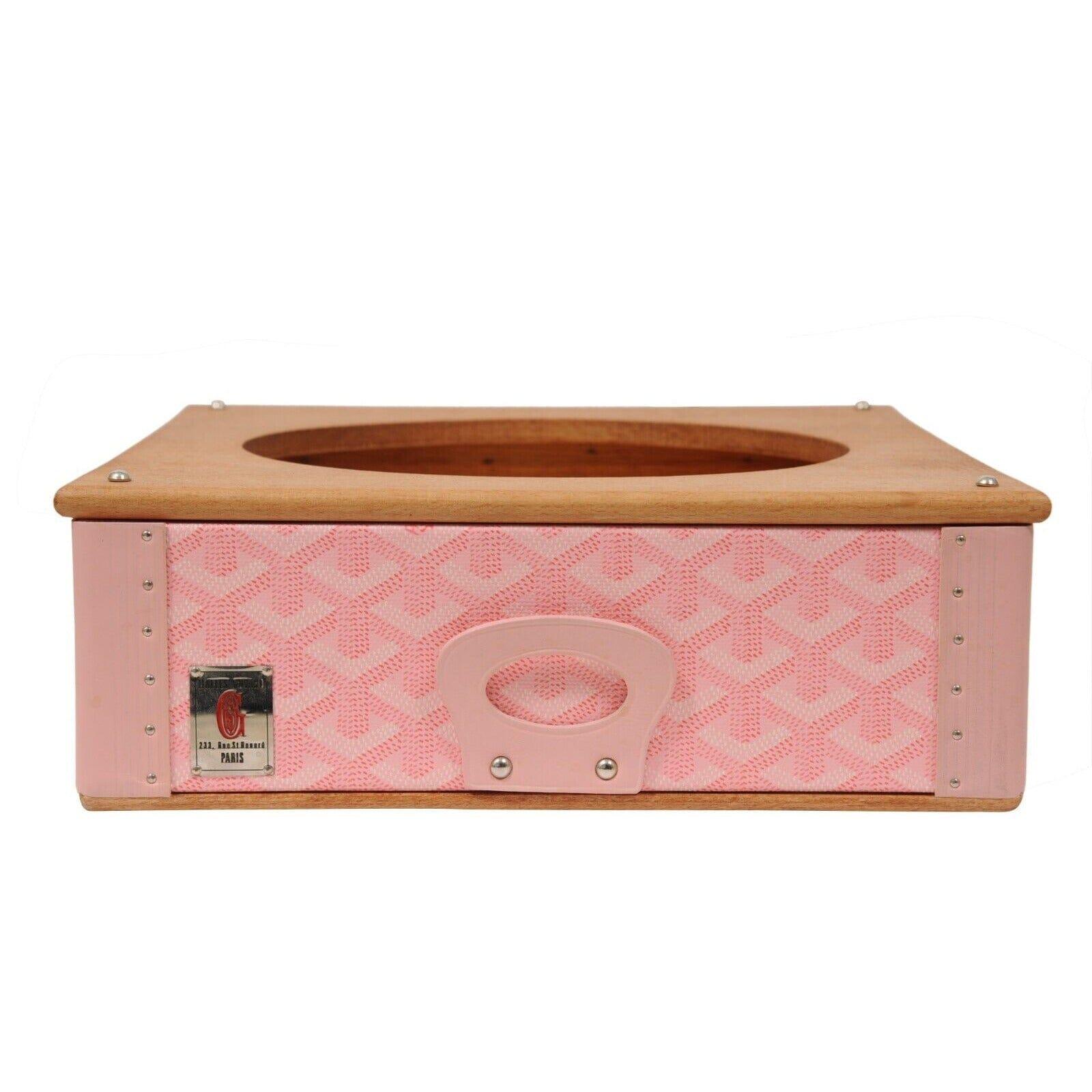 Goyard Pink Edmond Singl Dog Cat Bowl Hard Sided Trunk Palladium Storage Display For Sale 6