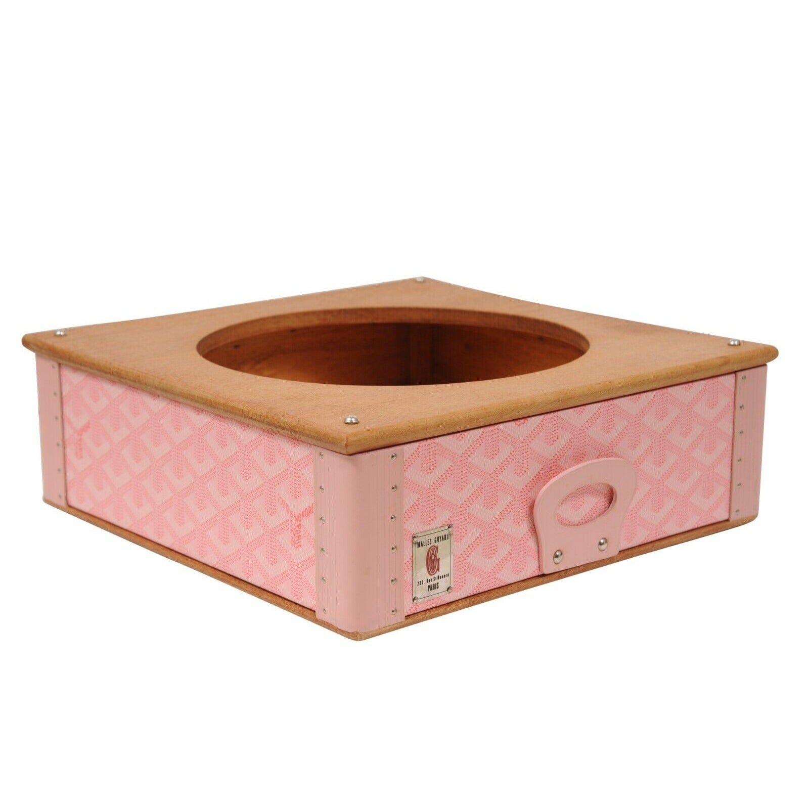 Goyard Pink Edmond Singl Dog Cat Bowl Hard Sided Trunk Palladium Storage Display For Sale 10