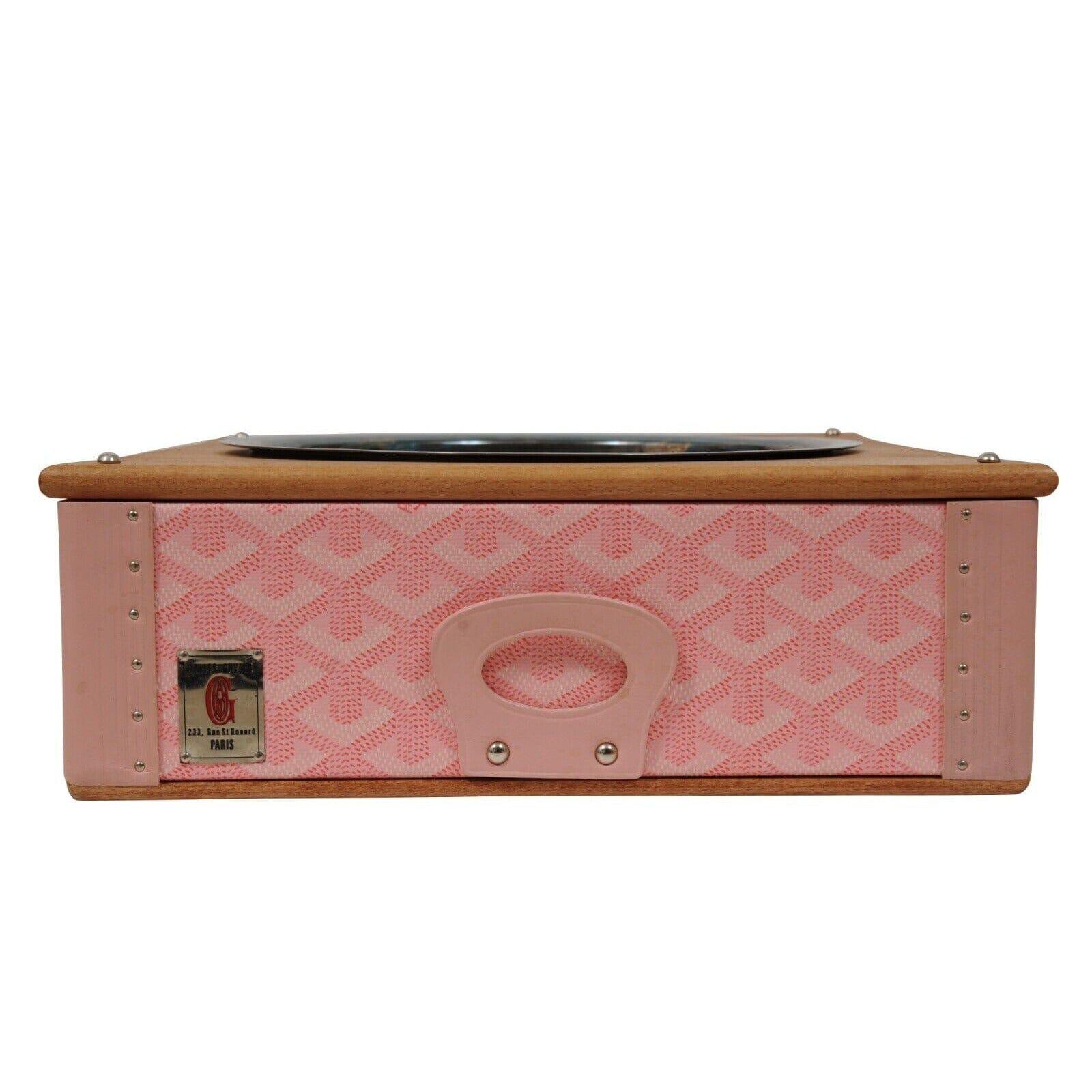 Goyard Pink Edmond Singl Dog Cat Bowl Hard Sided Trunk Palladium Storage Display For Sale 4