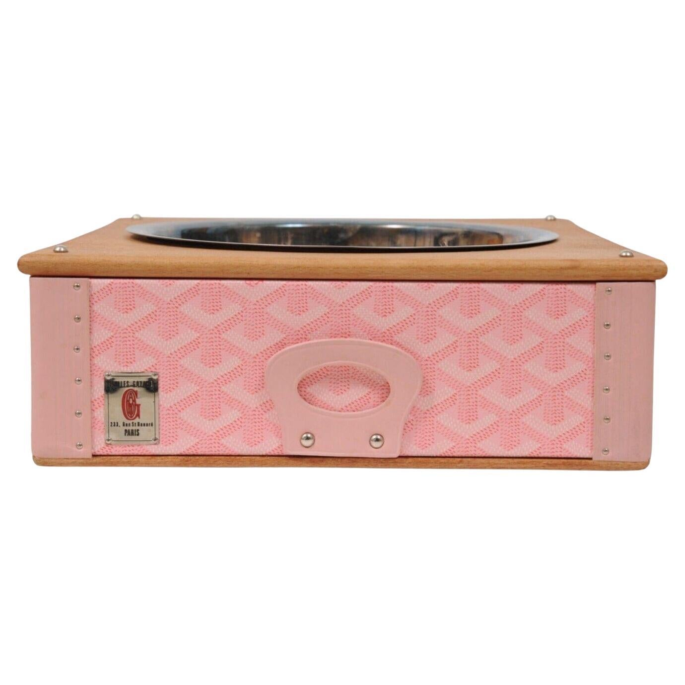 Goyard Pink Edmond Singl Dog Cat Bowl Hard Sided Trunk Palladium Storage Display