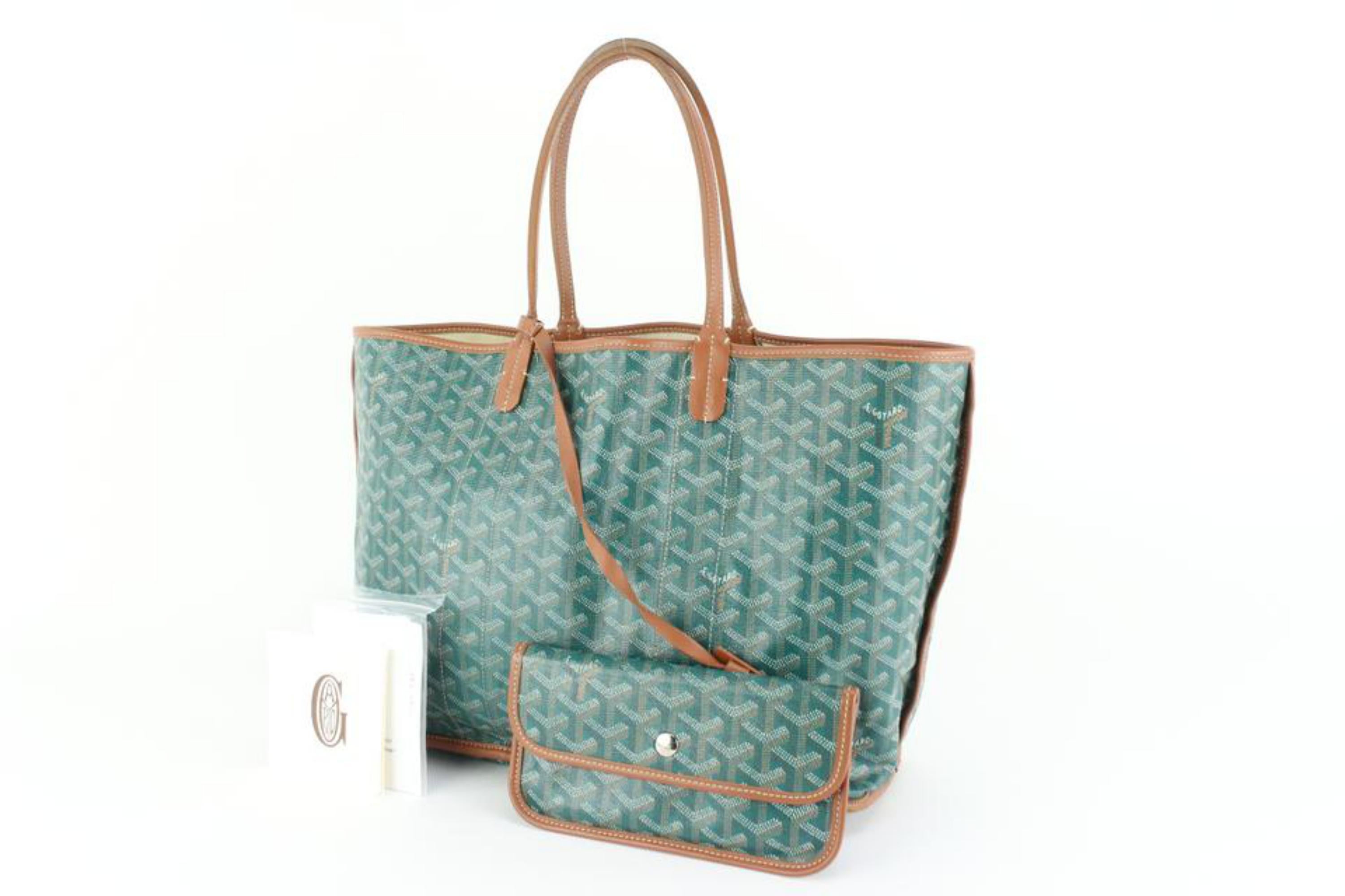 Goyard Rare Green x Brown Chevron Pertwee St Louis Tote with Pouch 29gy517s 3