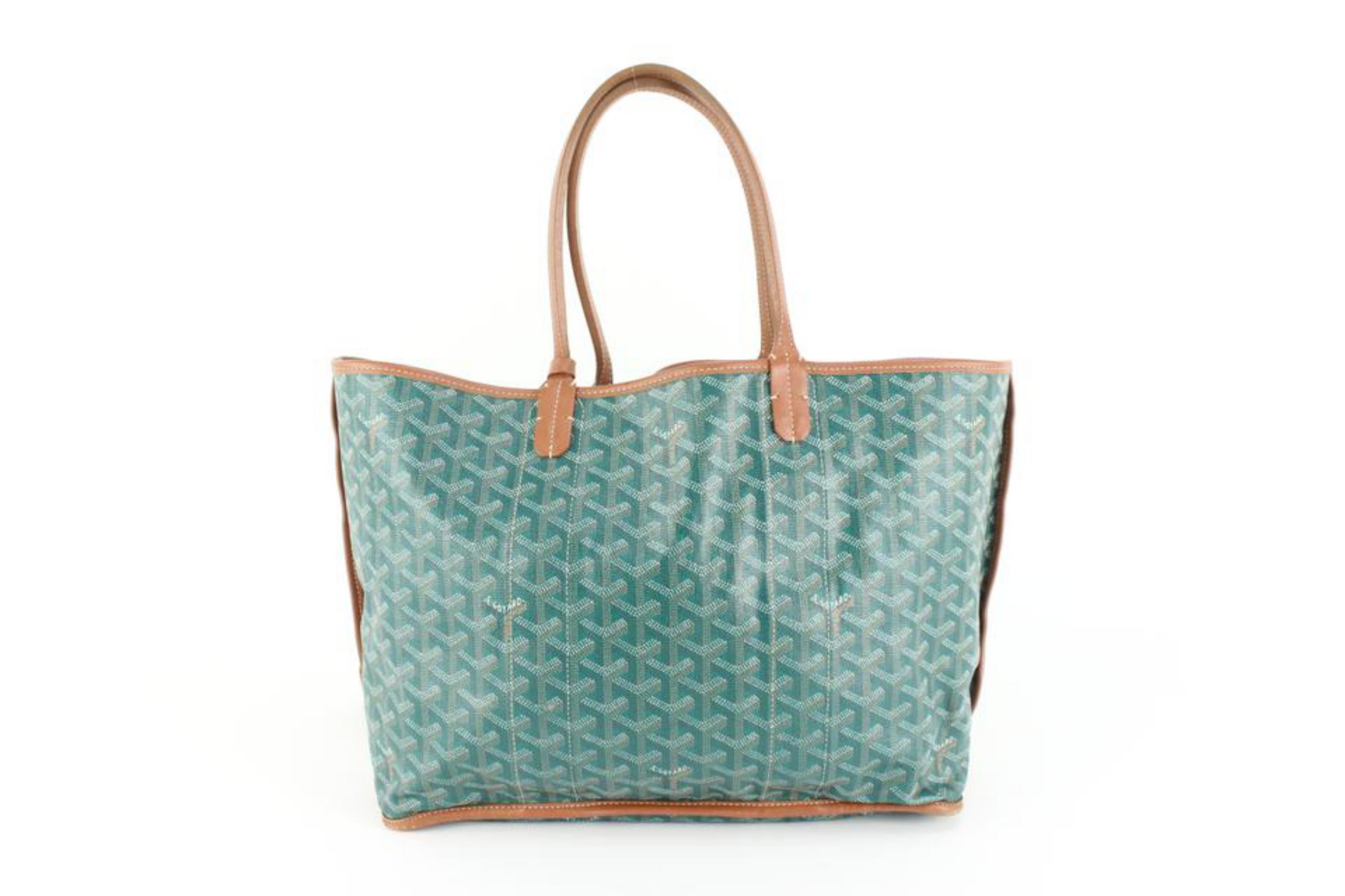 Goyard Rare Green x Brown Chevron Pertwee St Louis Tote with Pouch 29gy517s In Good Condition In Dix hills, NY