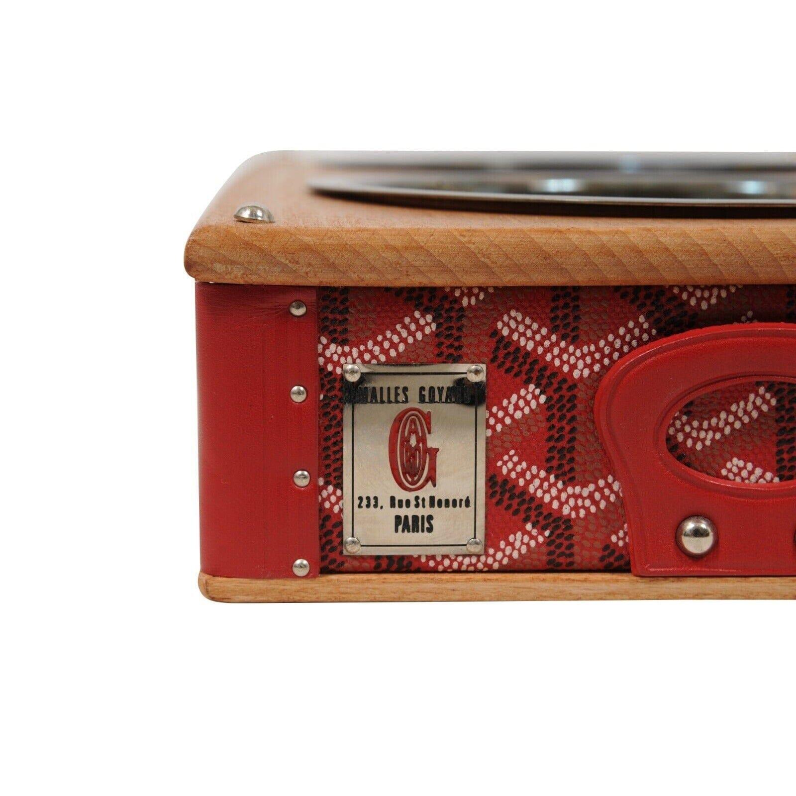 Women's or Men's Goyard Red Edmond Double Dog Cat Bowl Hard Sided Trunk Discontinued Palladium For Sale
