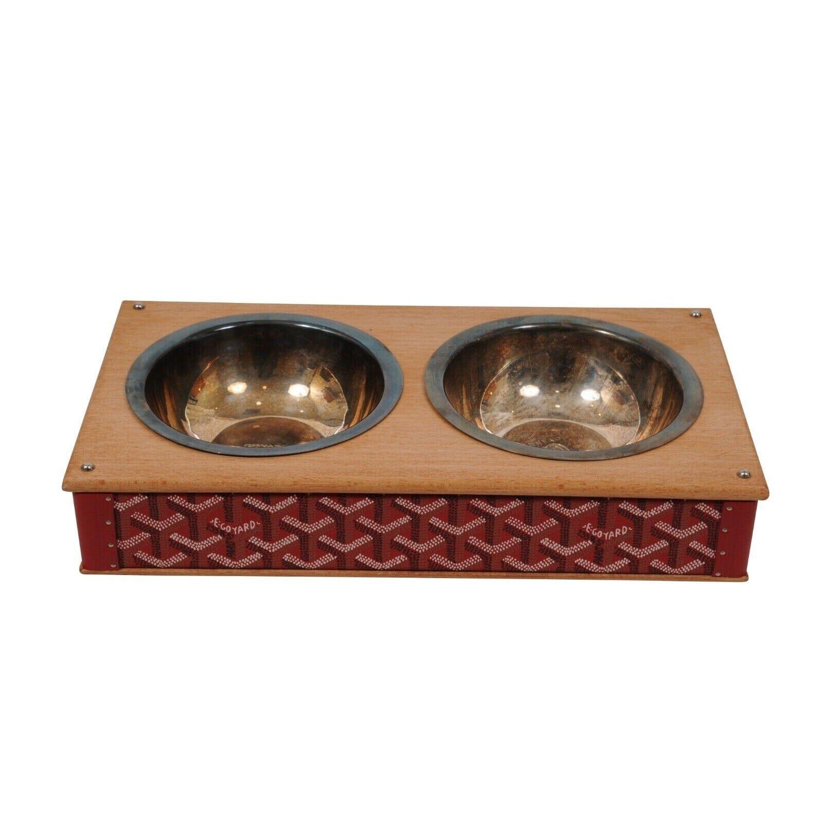 Goyard Red Edmond Double Dog Cat Bowl Hard Sided Trunk Discontinued Palladium For Sale 2