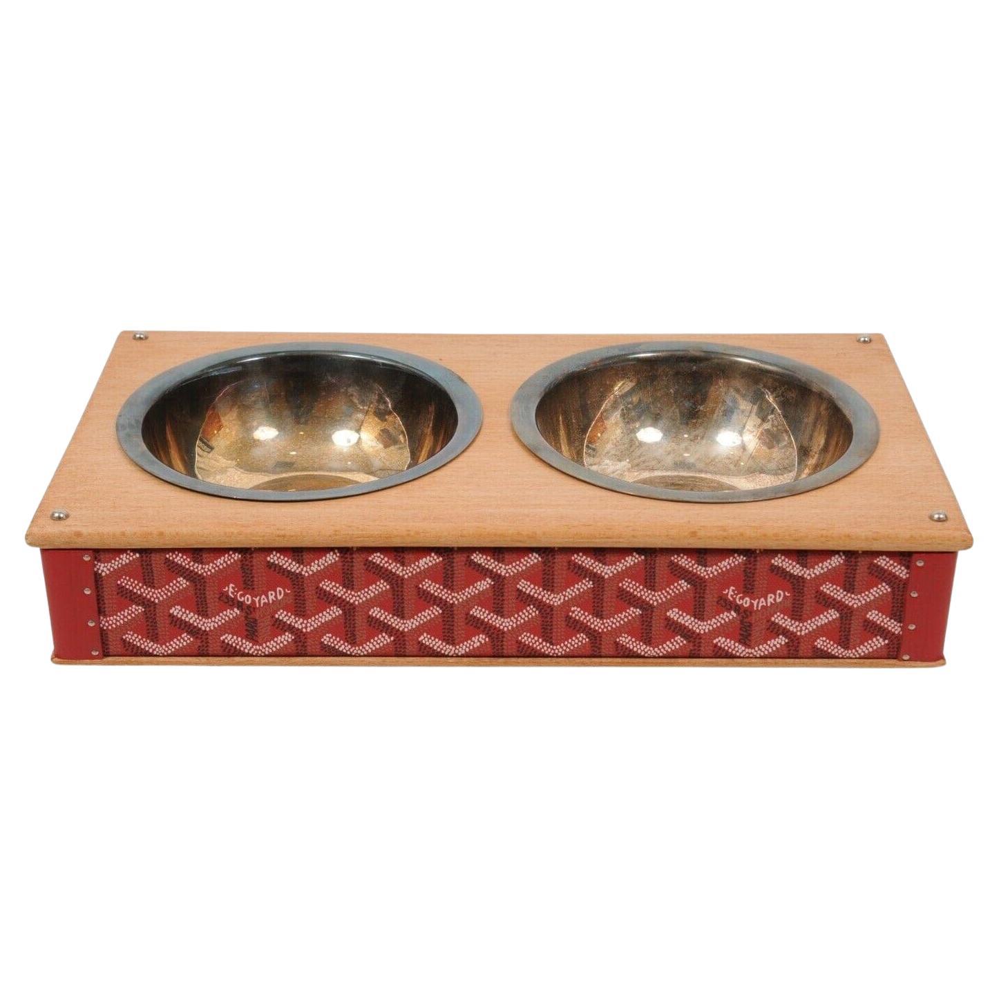 Goyard Red Edmond Double Dog Cat Bowl Hard Sided Trunk Discontinued Palladium For Sale