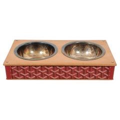 Goyard Red Edmond Double Dog Cat Bowl Hard Sided Trunk Discontinued Palladium