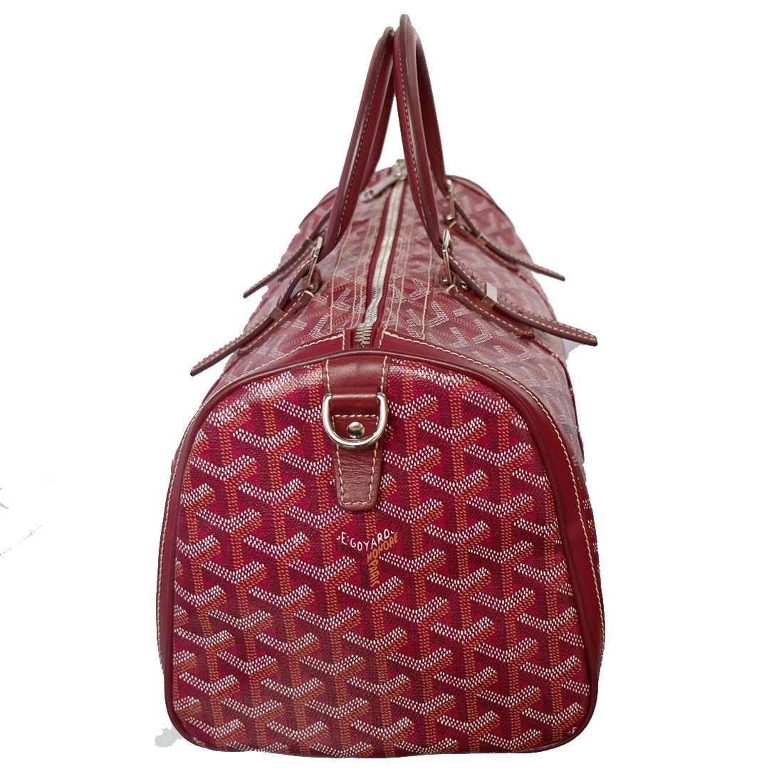 Goyard Rote Goyardine Canvas Leder Croisiere 35cm Duffle Bag (Braun) im Angebot