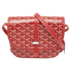 Goyard Rote Goyardine Tasche aus beschichtetem Segeltuch und Leder Belvedere II PM