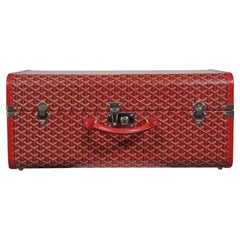 Goyard Rouge Red Compartmented Travel Trunk Palladium Carry On Hardsided Display