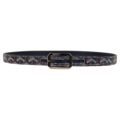 Goyard Rudy Belt Size 95 Blue Silver Buckle Goyardine Leather 5 Holes